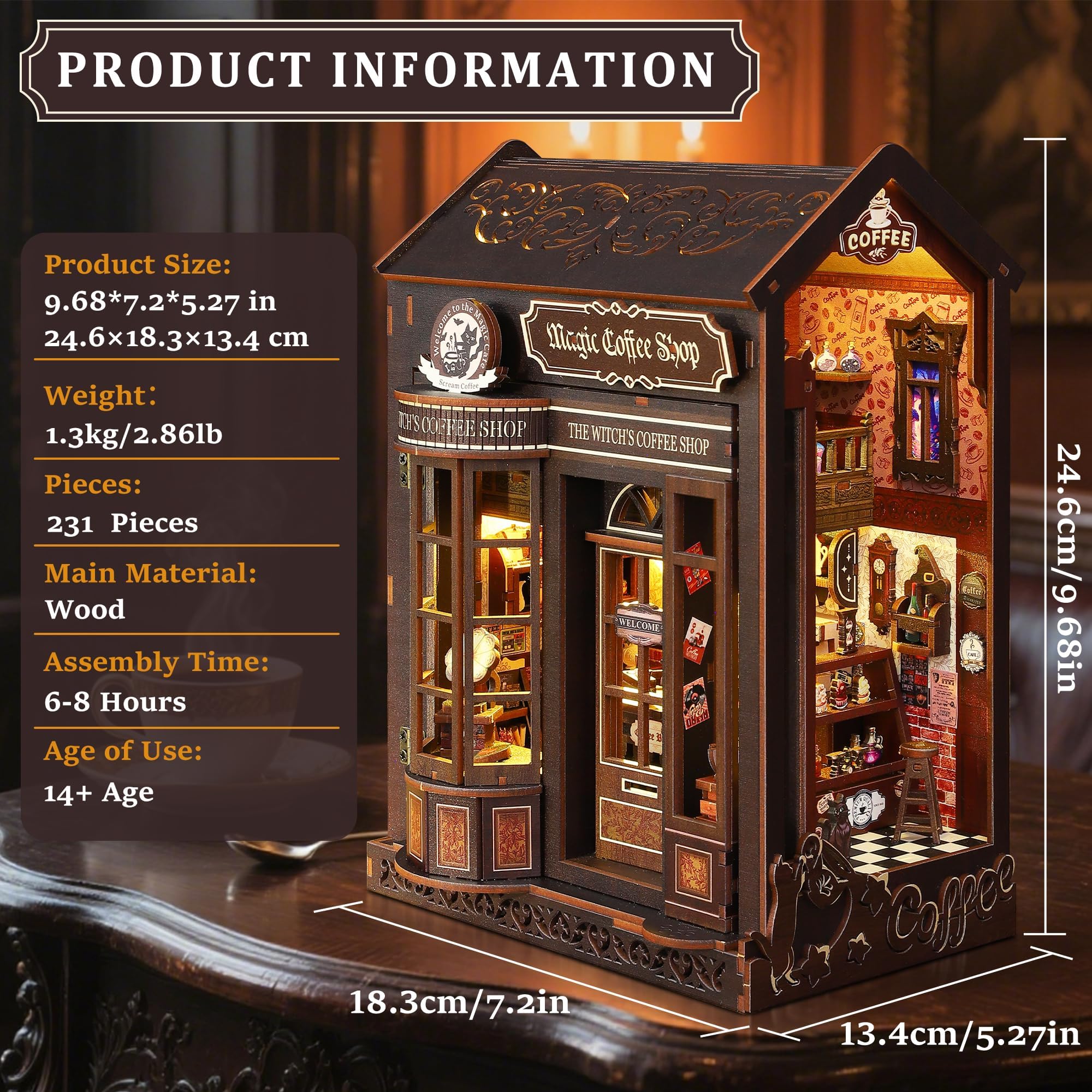 Book Nook Kit dla dorosłych: LUMYCE drewniane puzzle "zrób to sam" miniaturowy domek dla lalek 3D - podpórka na książki do regału na książki dekoracja z oświetleniem LED, kreatywny prezent dla