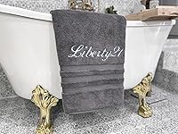 Vista 2 de Liberty21 Toalla de baño de lujo bordada con monograma personalizado o nombre. 100% algodón. (gris)
