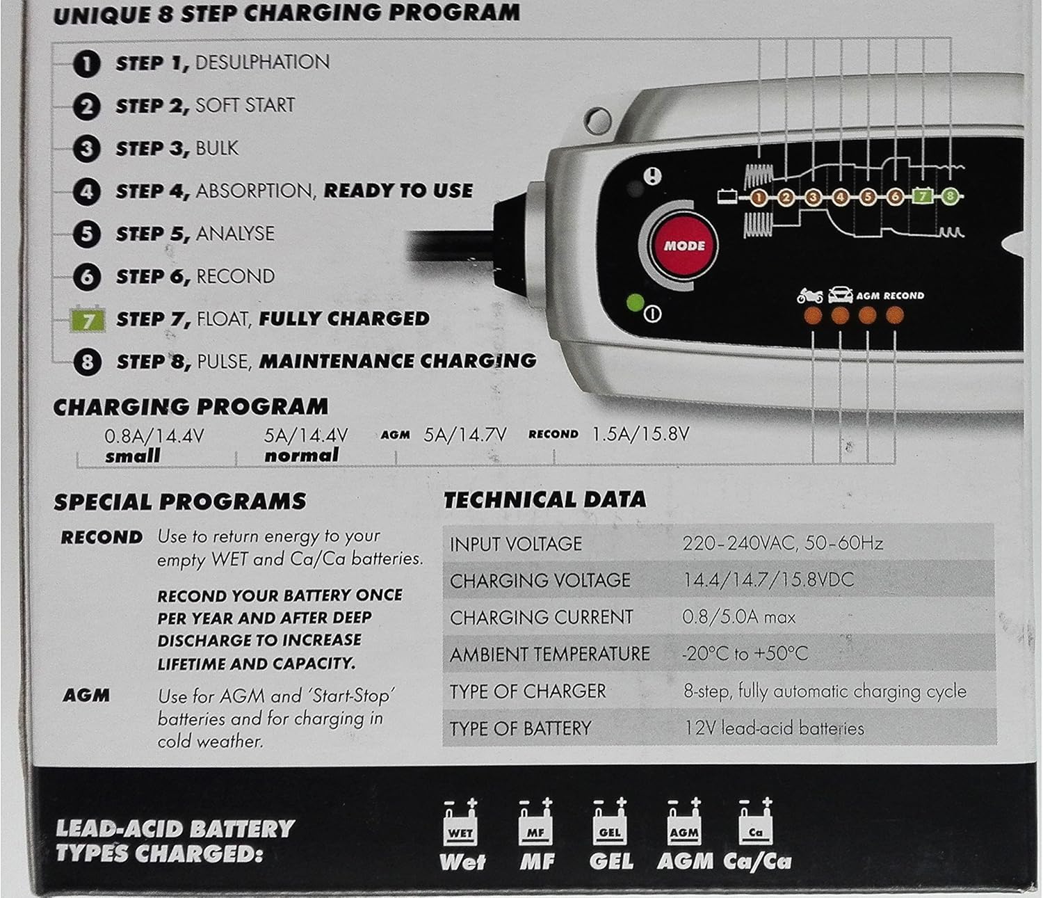 CTEK European Plug MXS 5.0 Lead-Acid Battery Charger 8 Step Fully Automatic Charger