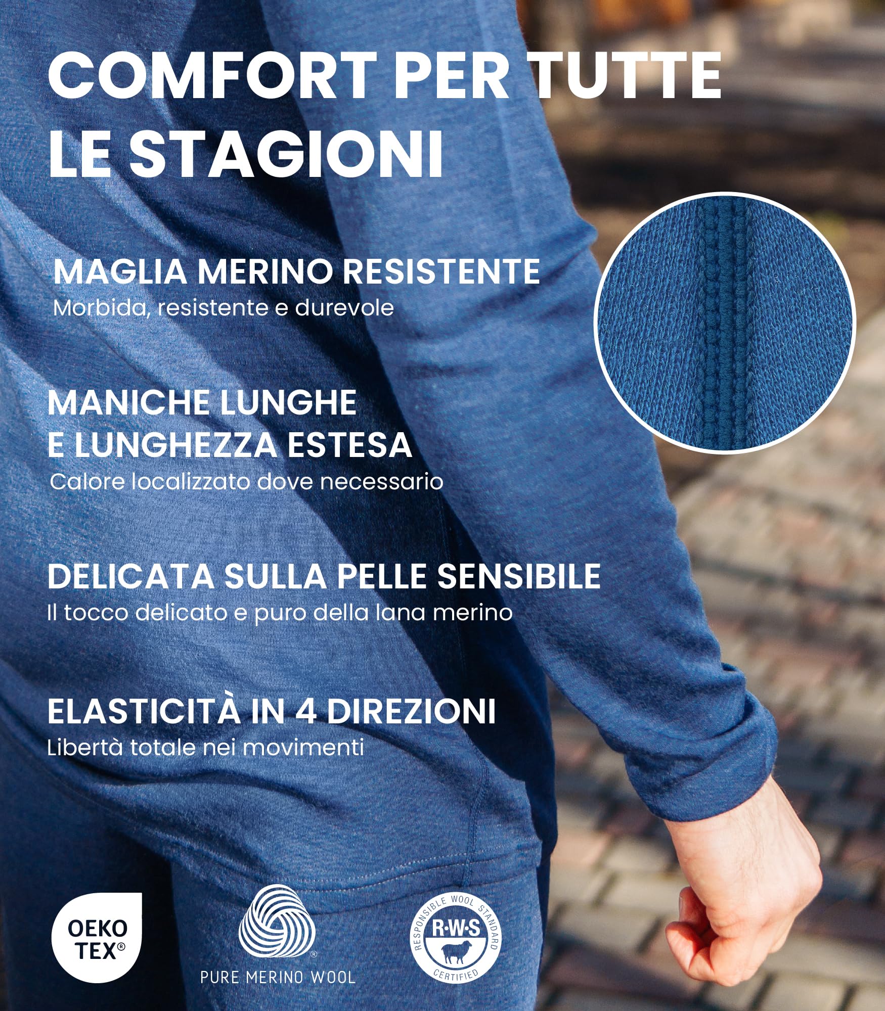 Merino.tech Maglia Termica Lana Merino Uomo - 100% Intimo Termico Lana Merino Uomo Leggero, Medio, Pesante con Calzini - 4