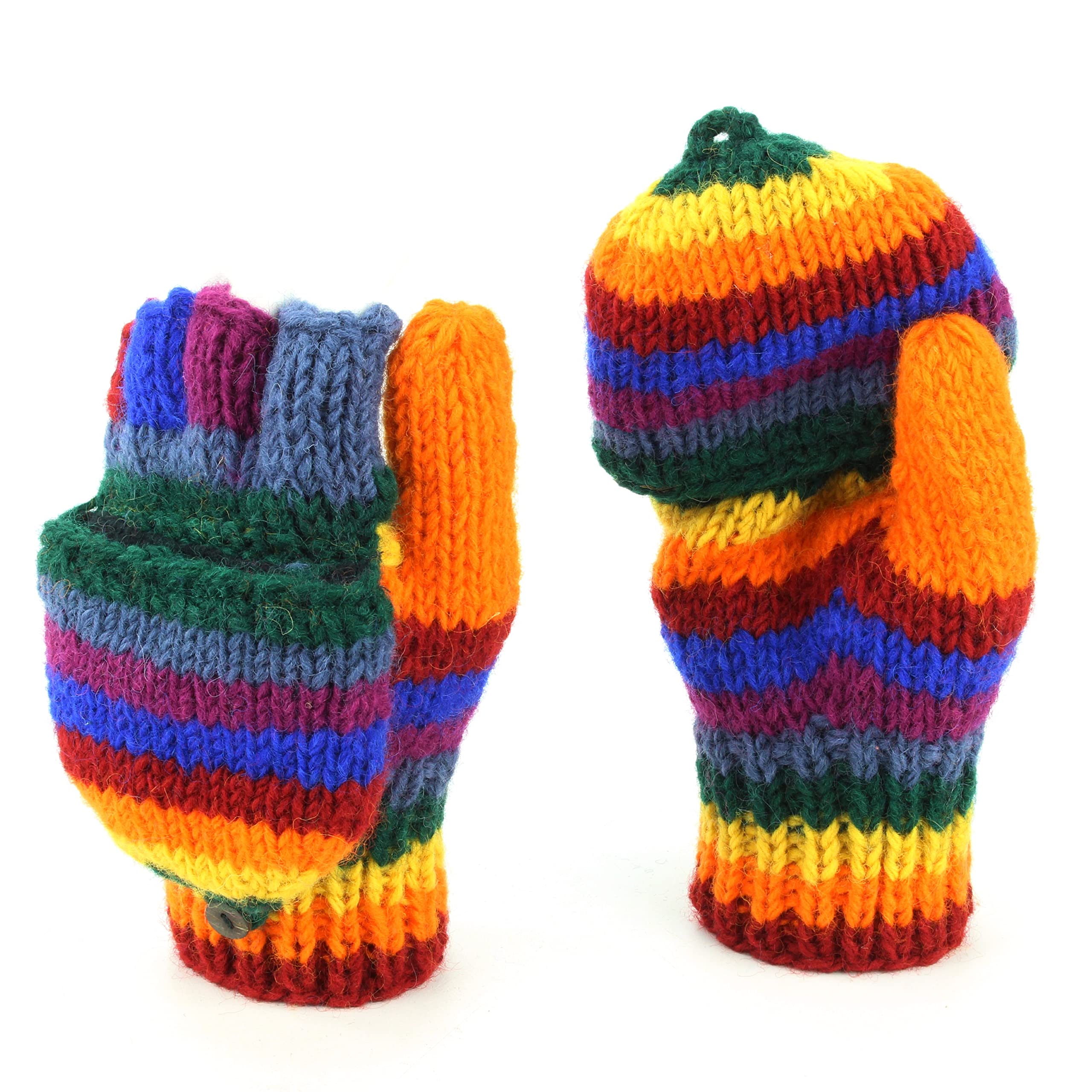 LOUDelephant Chunky Wool Knit Fingerless Shooter Gloves - Stripe - Rainbow