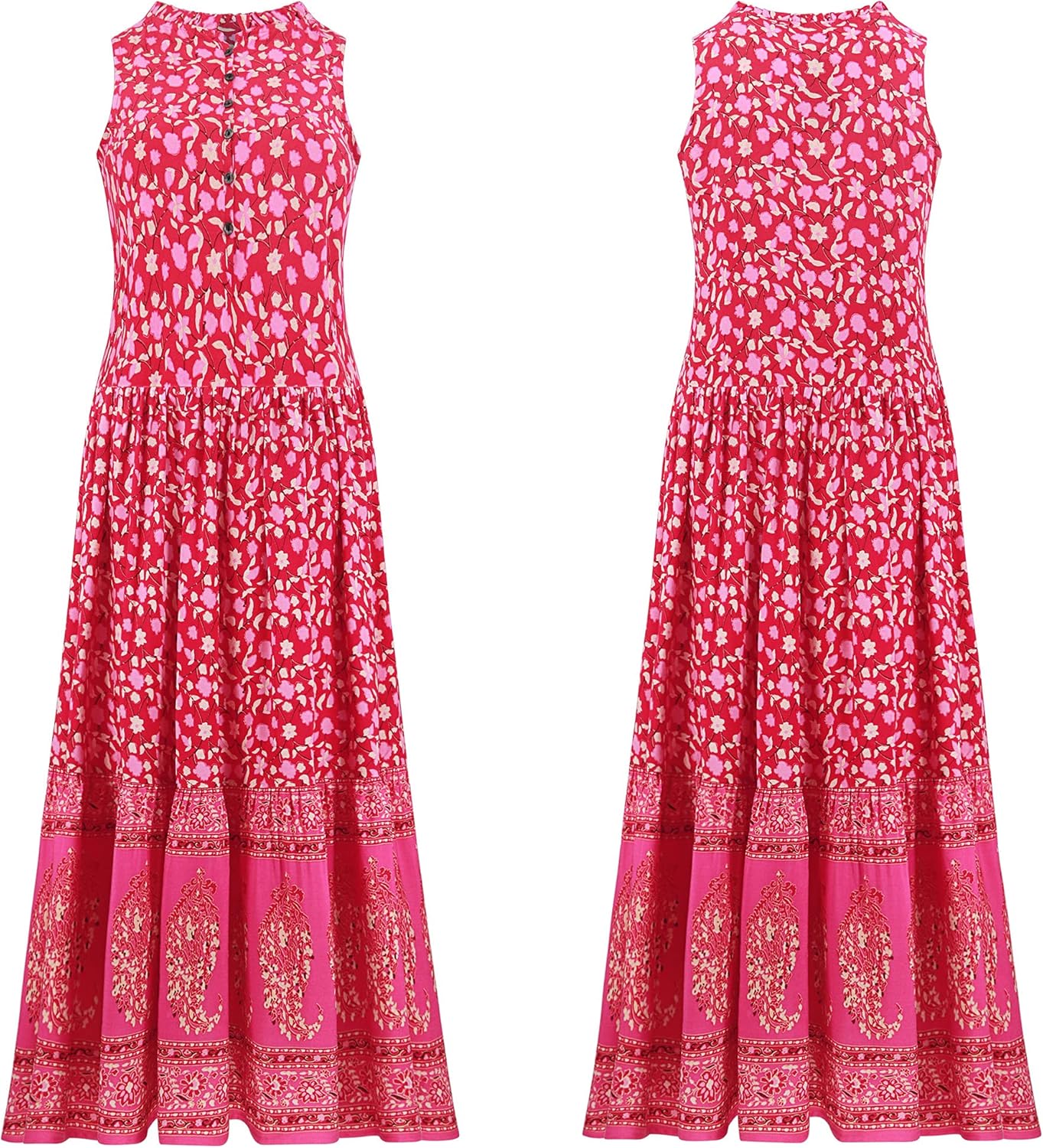 R.Vivimos Women's Summer Sleeveless Floral Print Button Up Bohemian Flowy Maxi Dresses - Image 7