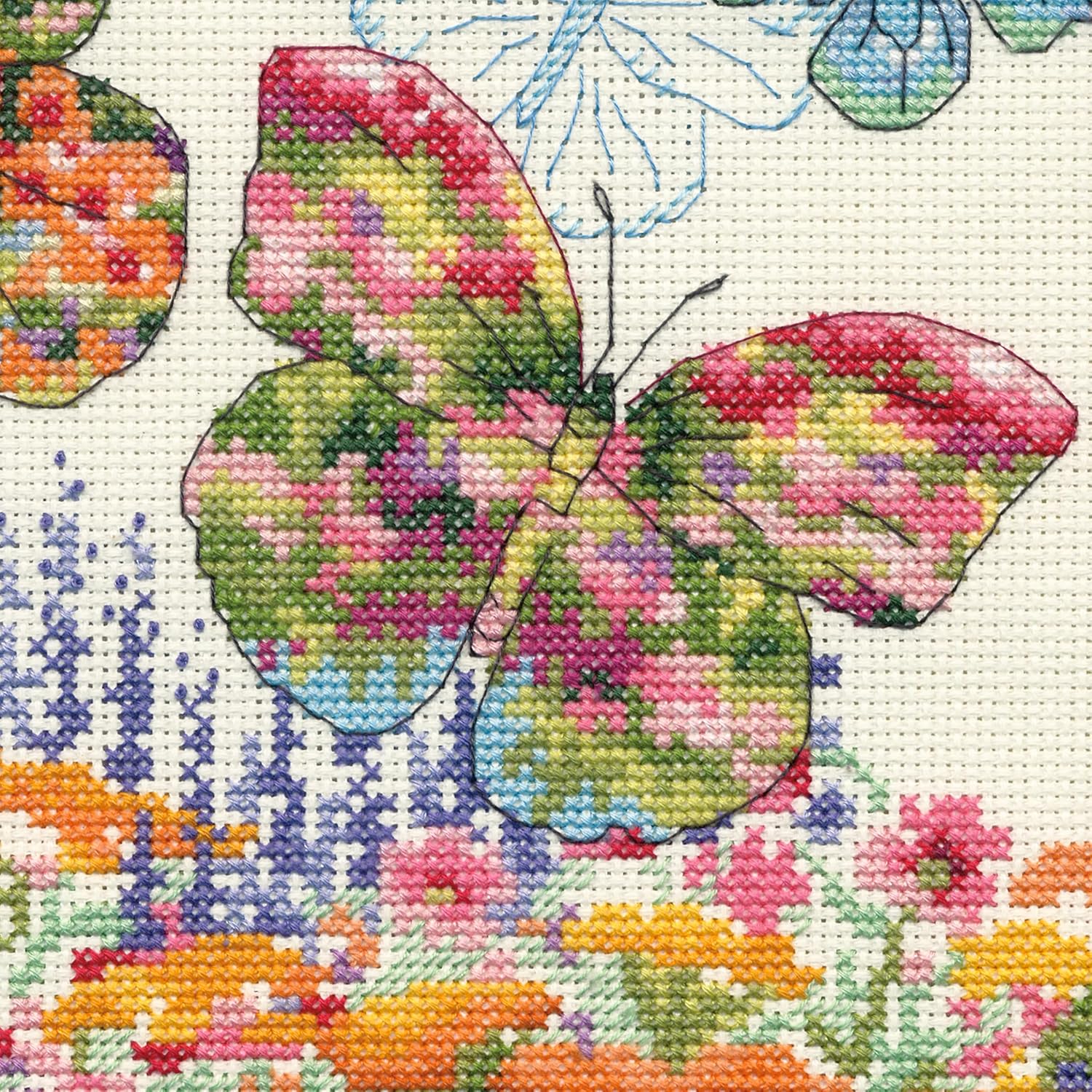 Dimensions 70-35448 Floral Butterfly Counted Cross Stitch Kit, 10" x 13", 14 Cnt. Ivory Aida, 4 Pieces