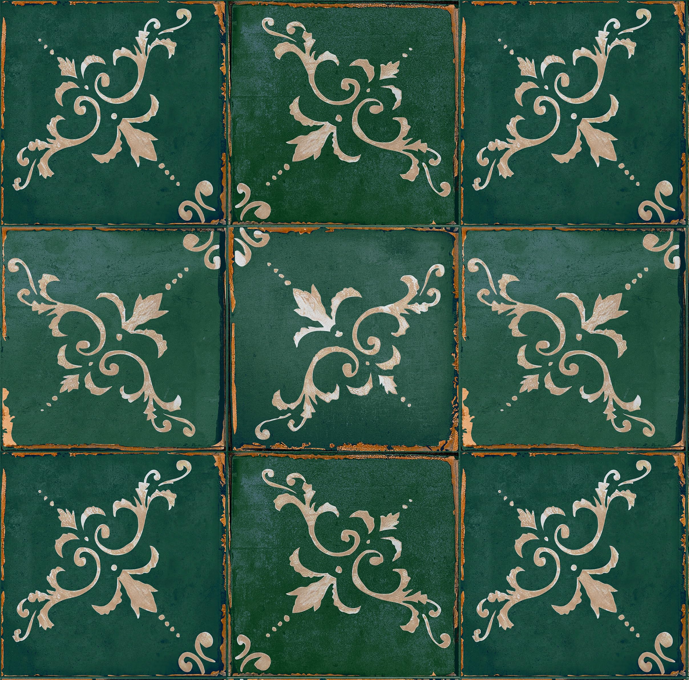 THE NISHA18 PC Pack (6 X 6) Thin Art Artistic Bohemian Peel and Stick Wall Sticky Backsplash Vinyl Waterproof Removable Tile Sticker Decals for Bathroom & Kitchen, 6x6 Inch, Green Vintage 2006-6