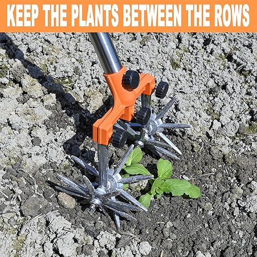 Miniatura 4 de BARAYSTUS Cultivador giratorio para jardín, postes de acero inoxidable ajustables, para mezclar o volver a sembrar césped, longitud total de 57