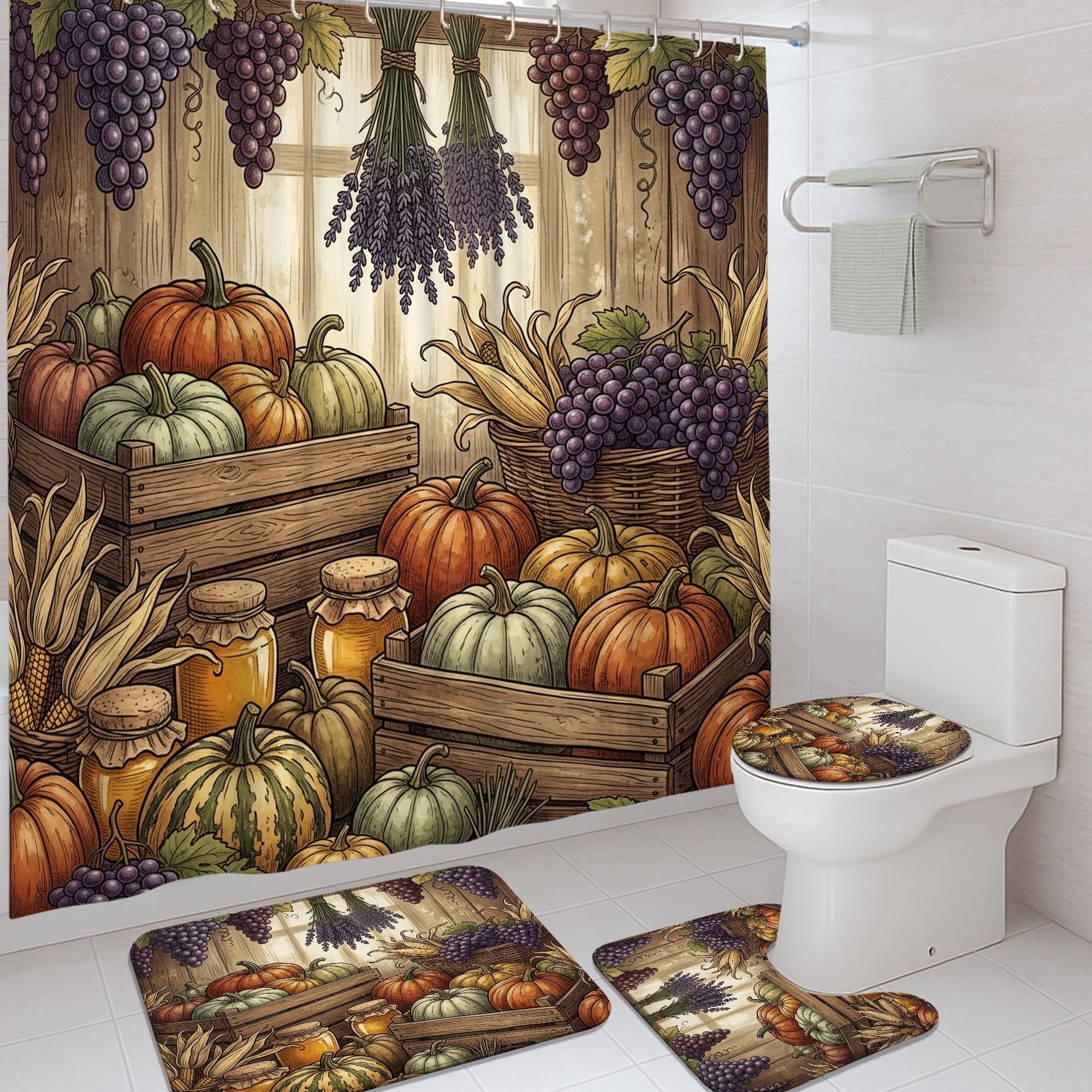 Rideau de douche automne en polyester imperméable orange 183x183 cm