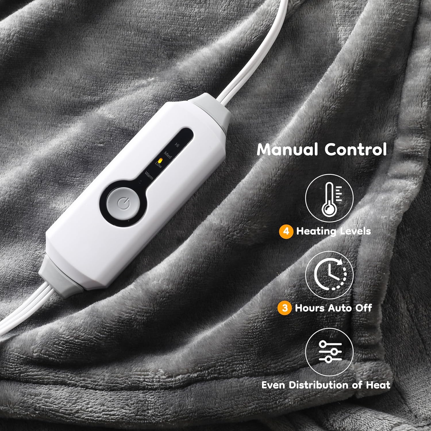 Electric Heated Blanket Throw Size 50"×60", Breathable & Luxurious Flannel, Soft Warm Gift with Over-Heat Protection, 4 Heating Levels & 3 H Auto Shut Off, Machine Washable, Light Grey - Image 3