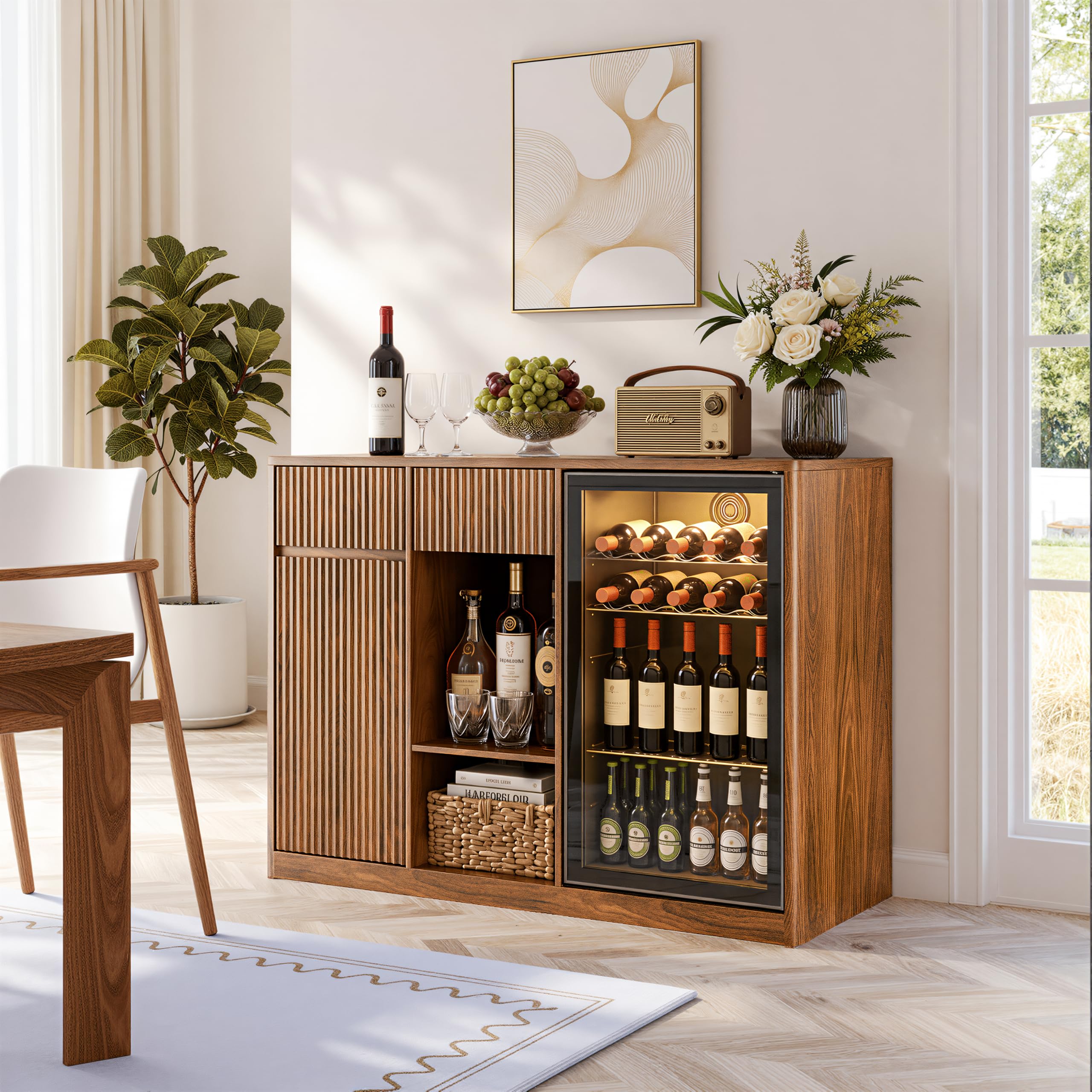 Mini Fridge Cabinet with Charging Hub, Sideboard Buffet with Storage