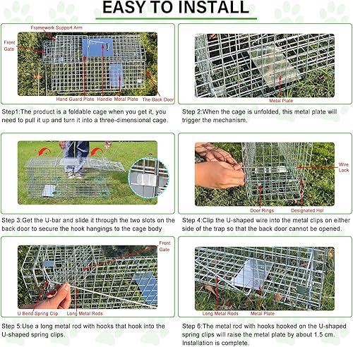 Miniatura 7 de Trampa para animales vivos, 24 x 7 x 8 pulgadas, trampa para animales para conejos, gatos callejeros, ardillas, trampa humana para gatos, jaula