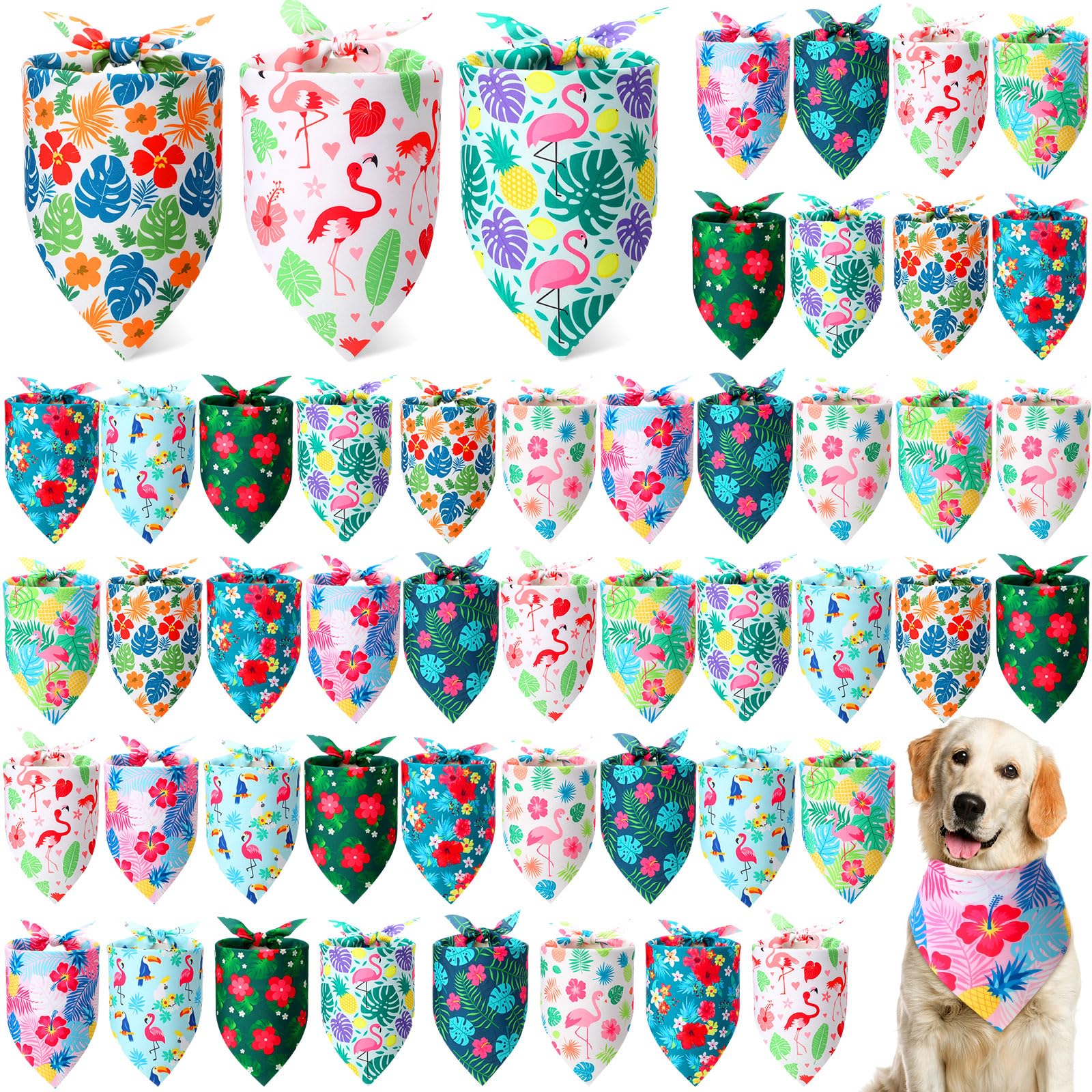 Weewooday 50 Pcs Hawaiian Dog Bandanas Bulk Summer Bandanas for Dogs Maple Leave Soft Bibs Adjustable Triangle Scarf for Small Medium Large Pet Hawaii Costume(31.5 x 21.7 x21.7 Inch) โ image 1