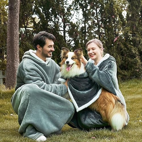 Miniatura 7 de EHEYCIGA Manta con capucha con bolsillos y mangas, manta de franela con capucha para mujeres, hombres, adultos y niños