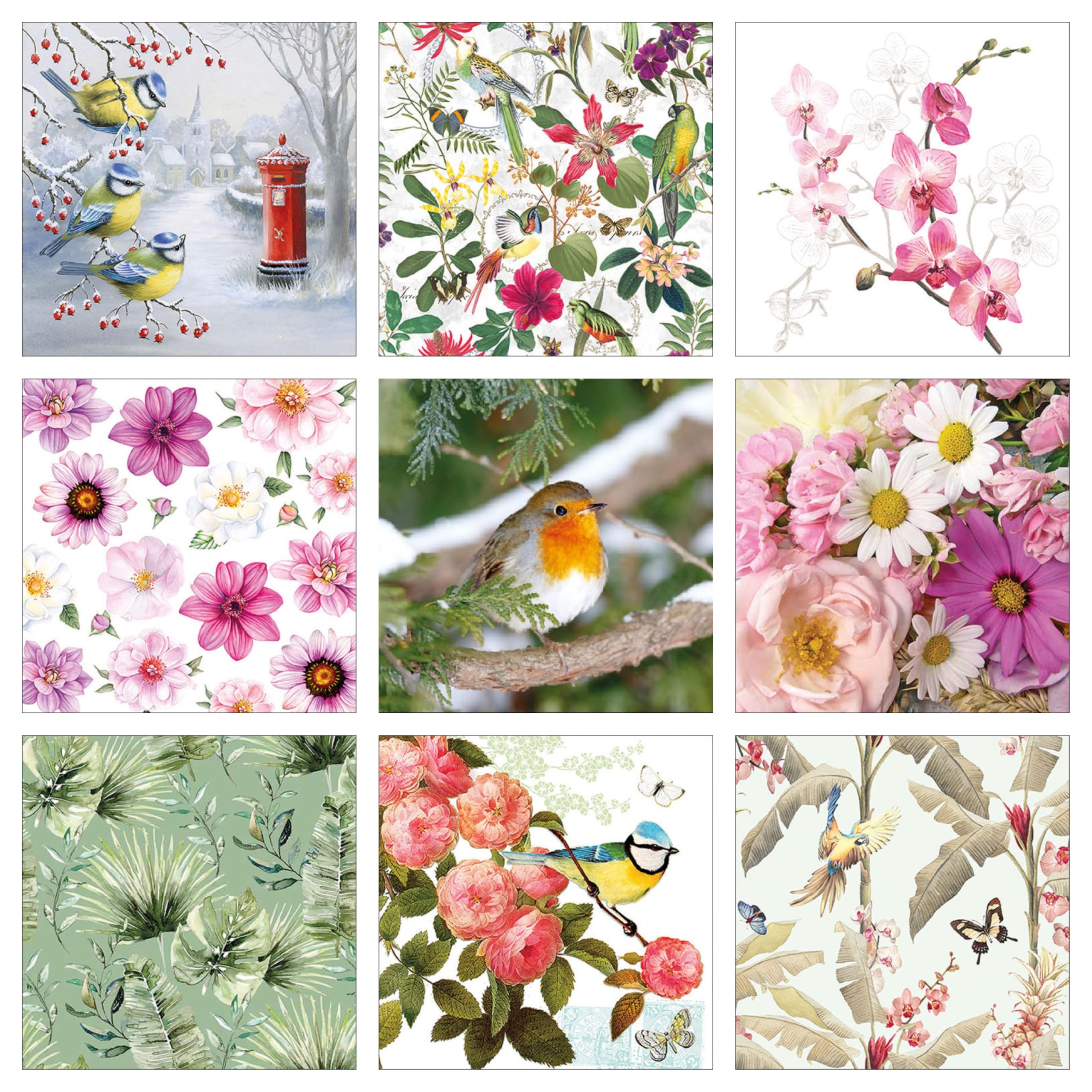 Decoupage Napkins Bird Print Set2-9 Decoupage Tissues -1 napkins of each design - 9 pc total-image-32