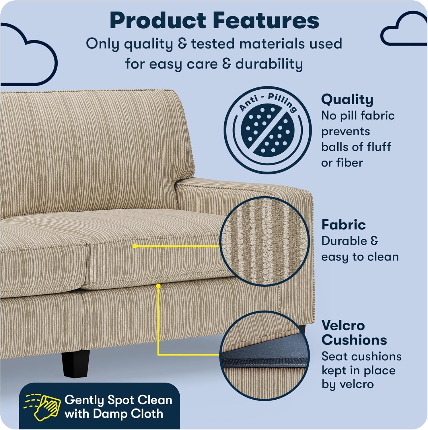 Beige Linen 78" Sofa with Removable Cushions