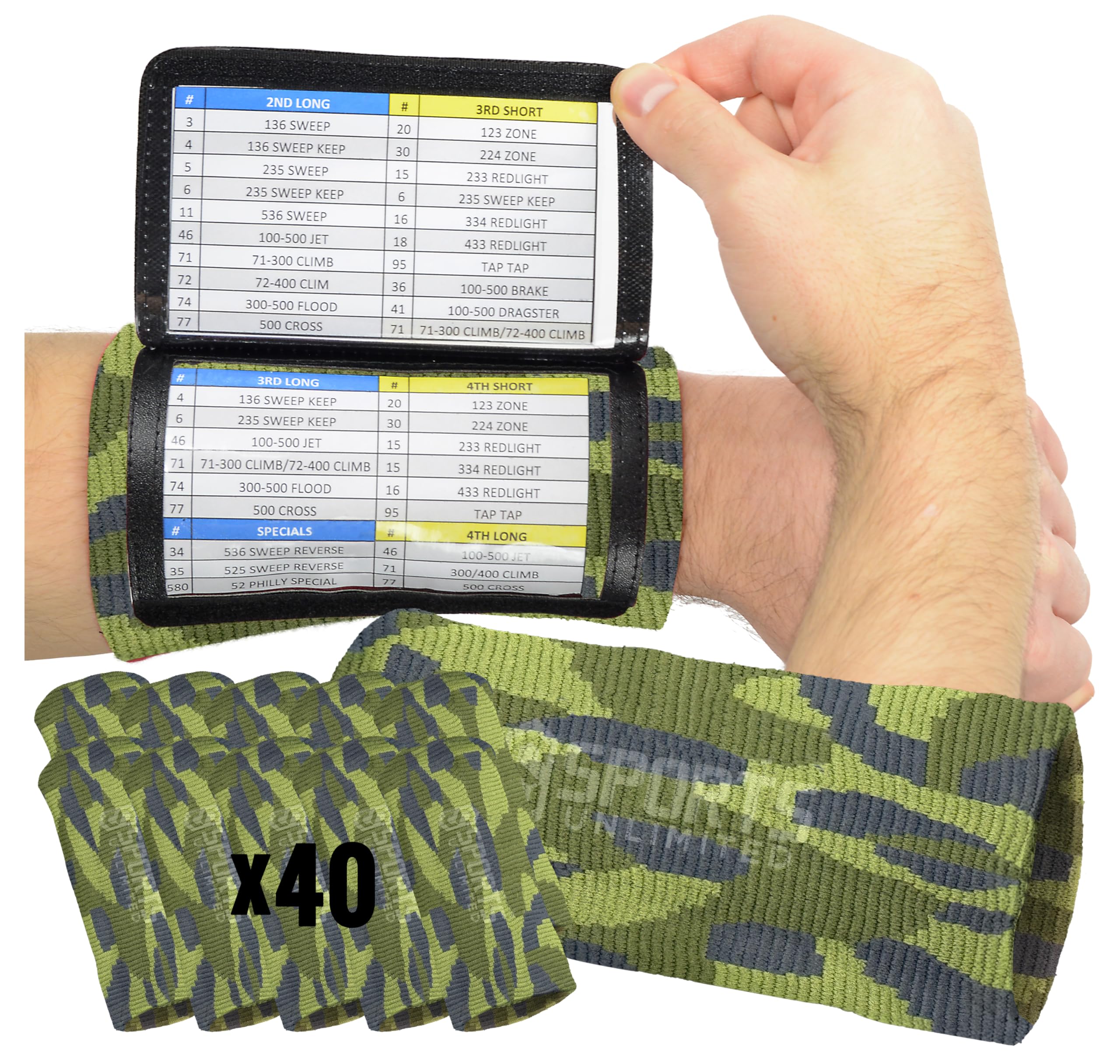 Sports Unlimited Adult Triple Wrist Coach, Football Wristbands for Plays, Baseball Wristbands, QB Arm Bands