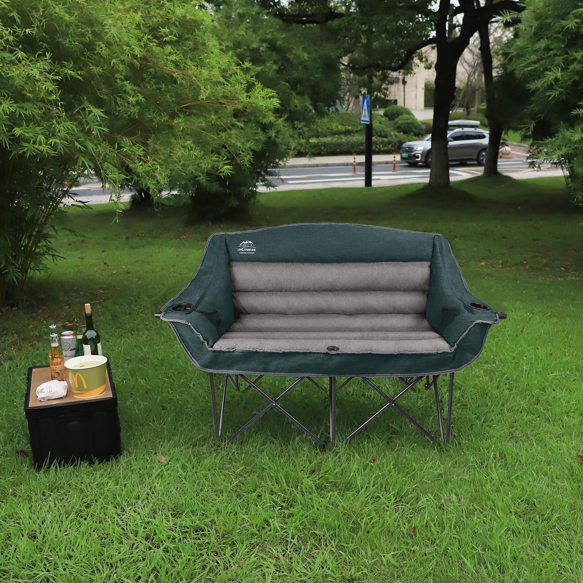 Składane krzesło kempingowe Loveseat (LS-105A-ciemnozielone)