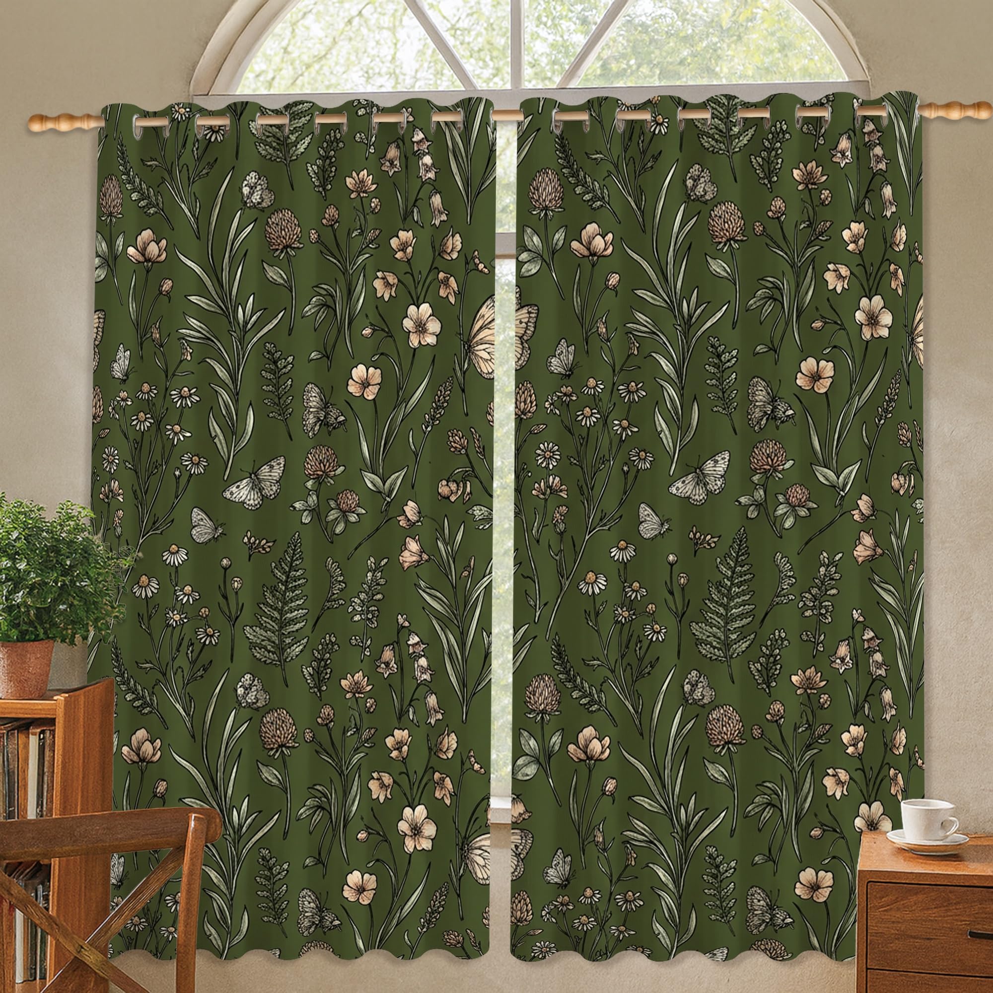 Rideaux occultants contre la lumière du jour motif floral vert 132x137cm