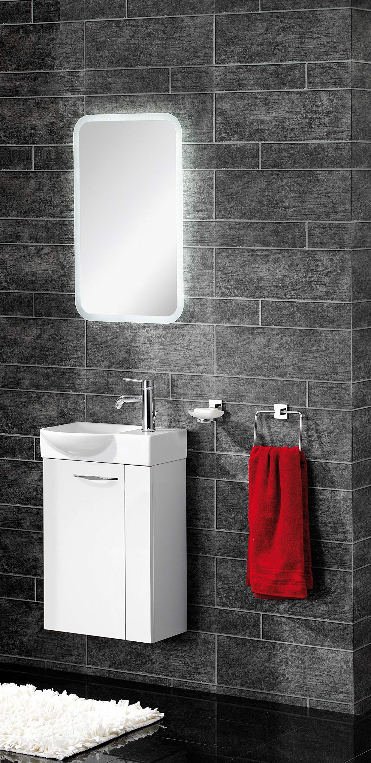 FACKELMANN Waschbecken links Gäste-WC / Waschtisch aus Keramik / Maße (B x H x T): ca. 45 x 10,5 x 32 cm / hochwertiges Becken fürs Badezimmer / Farbe: Weiß / Breite: 45 cm