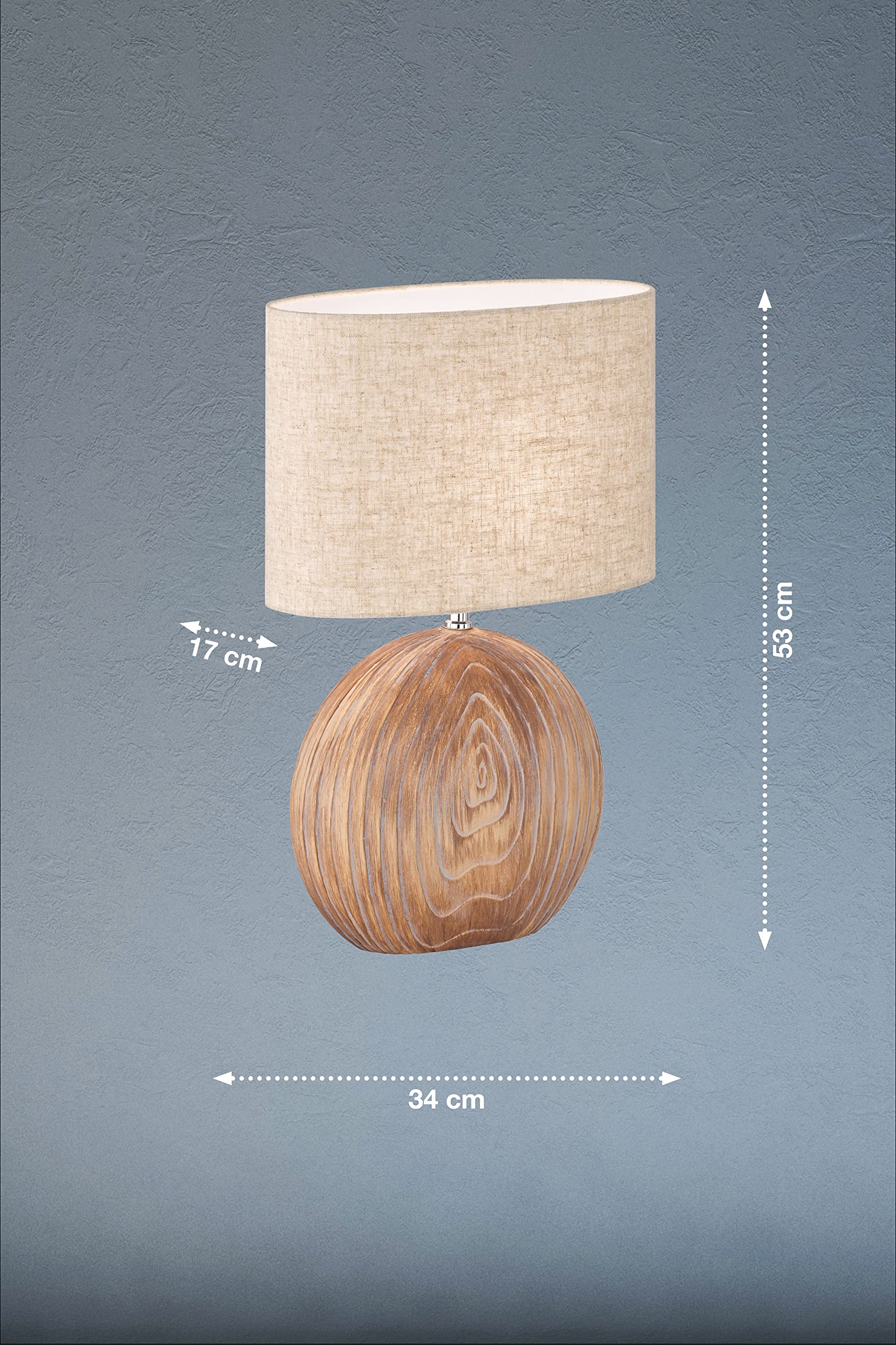 Fischer & Honsel|Tischleuchte, Tobse|holzfarben|Stoffschirm-leinen sandfarben|L: 34,00 cm, B: 17,00 cm, H: 53,00 cm|mit Schnurschalter|1x E27 max. 40,0 Watt|50608