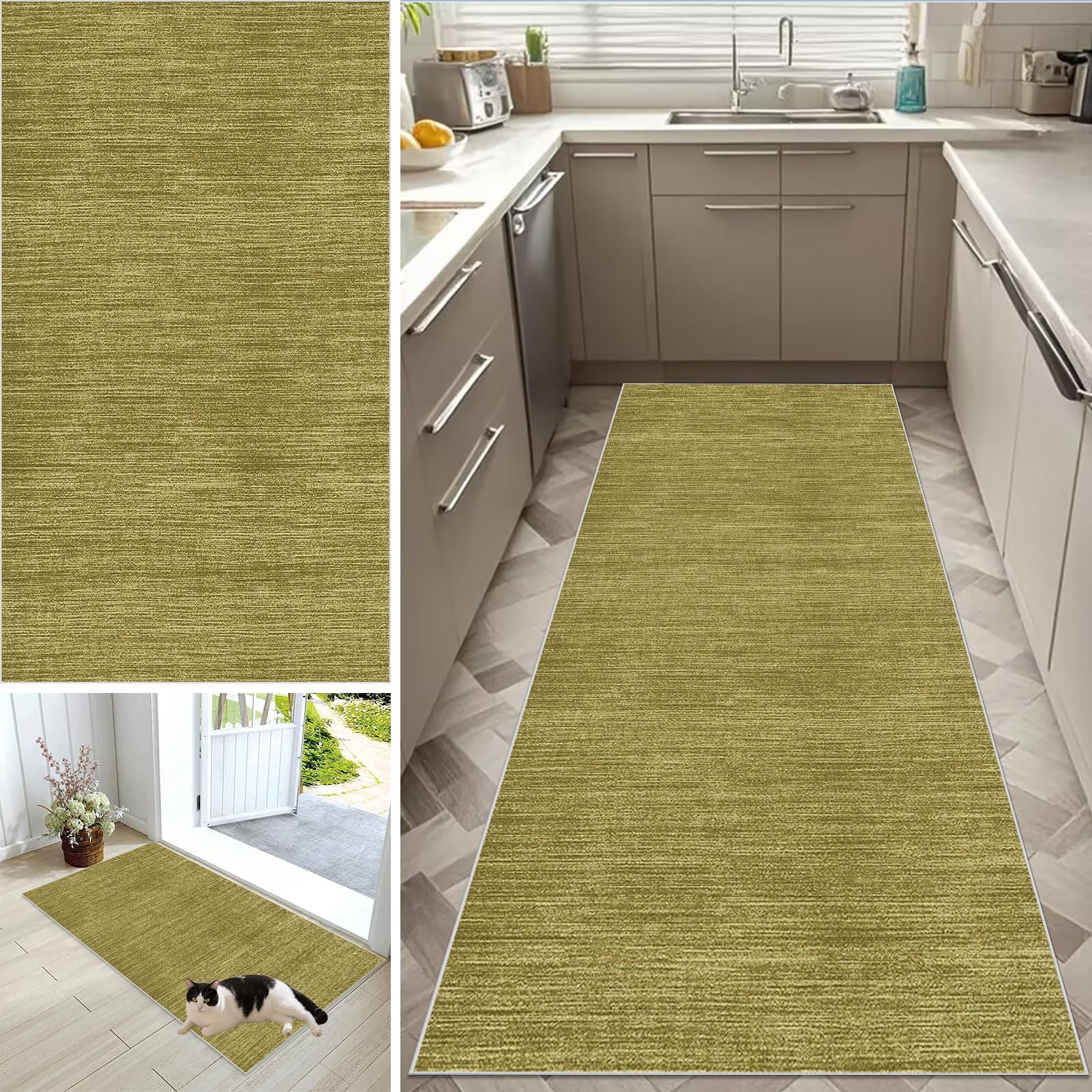 Loper voor hal lang tapijt keuken voorzijde gootsteen antislip en wasbaar lange gang tapijt modern absorberend binnen entree tapijt slaapkamer deurmat 90 x 500 cm groen