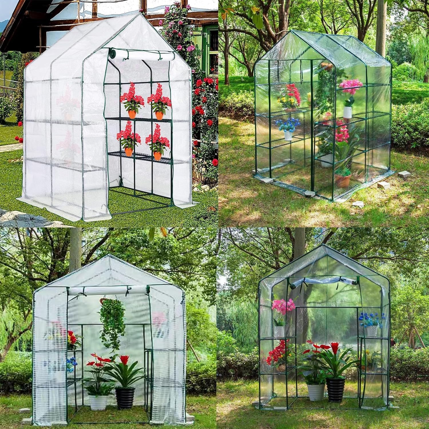 Copertura di ricambio per serra con porta arrotolabile con cerniera, 143 x 143 x 195 cm, in PVC, per piante da giardinaggio all'aperto, protezione dal gelo, antivento, senza cornice trasparente