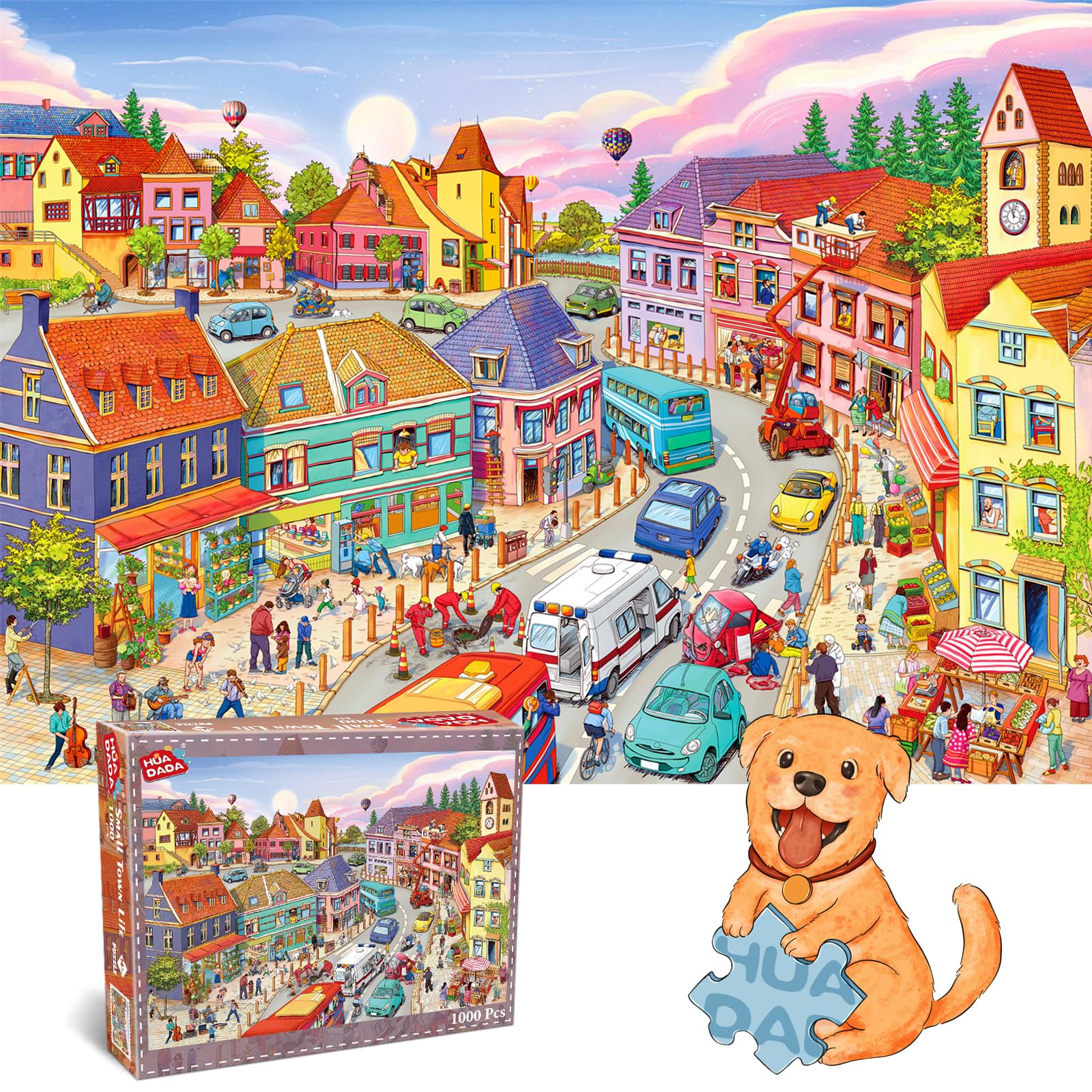 HUADADA Puzzle 1000 Piezas, Vida de Pueblo, Puzzle de 1000 Piezas, Puzzles para Adultos, Imposible Puzzle, Colores Variados, Regalo de Puzle, Rompecabezas 1000 Piezas para Adultos y Niños, 70x50cm