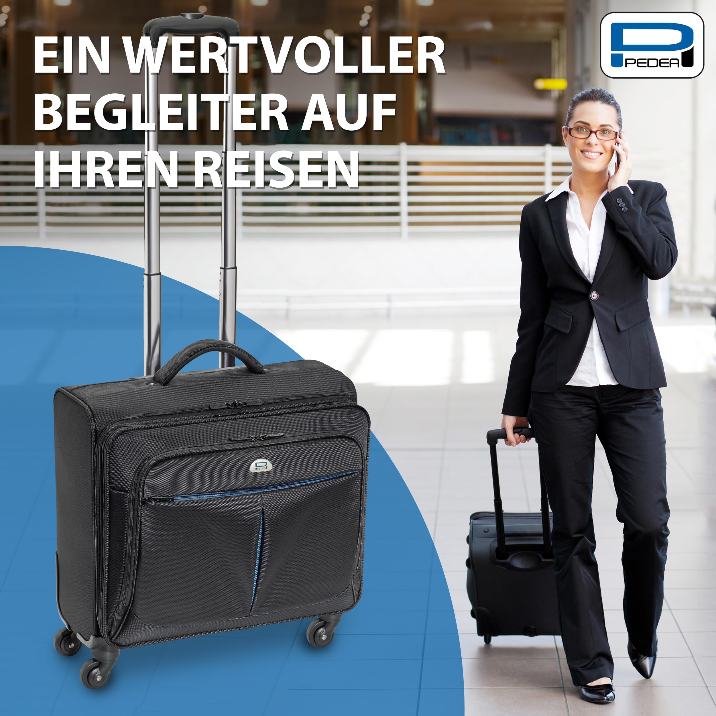 PEDEA Business Trolley Premium Plus - Maletín con ruedas para portátil (hasta 17,3 pulgadas, con compartimento para la noche), color negro