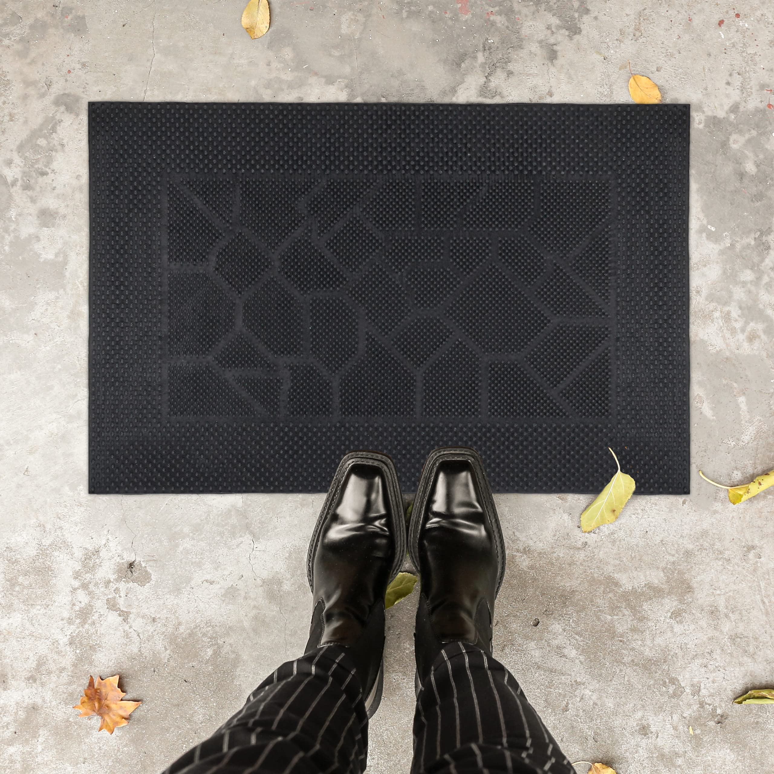 Relaxdays Paillasson Caoutchouc, 40 x 60 cm, antidérapant, résistant, caillebotis extérieur, Tapis entrée, Picots, Noir