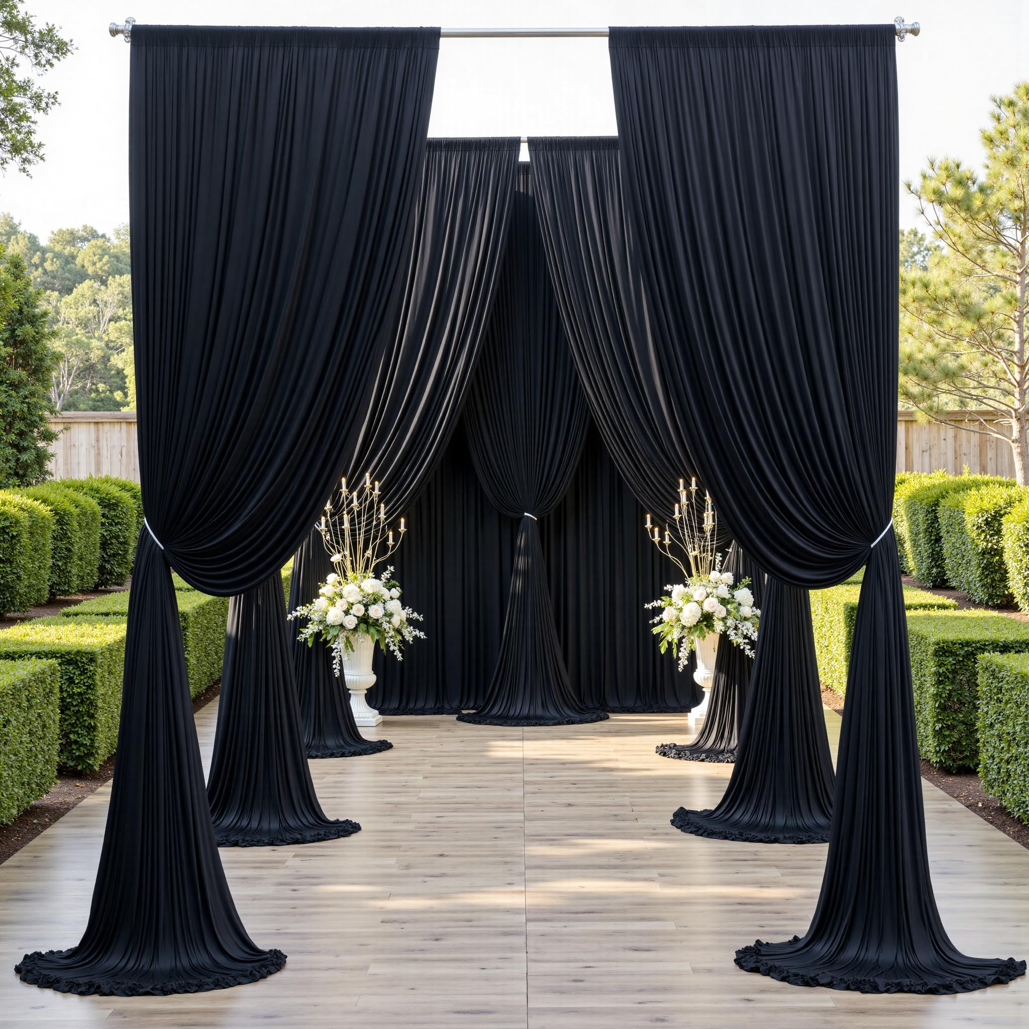 Cortina Negra de Poliéster 3 x 3 m para Telón de Fondo - Decoración para Boda, Fiesta, Cumpleaños, Baby Shower, Bautizo, Despedida de Soltera