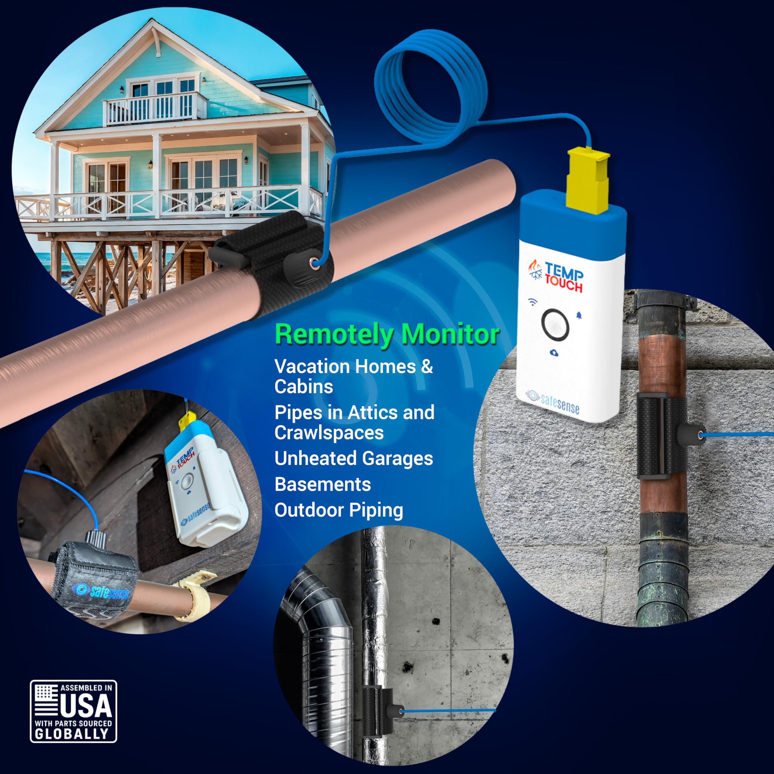 TempTouch - Sensor de temperatura y humedad del tubo WiFi - Termómetro inteligente para control de fontanería, HVAC y medio ambiente - Sensor de temperatura inalámbrico controlado por