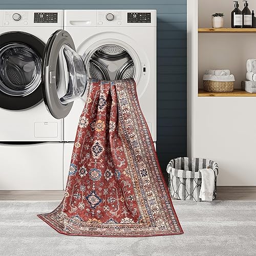 Miniatura 324 de Rugland Alfombras de área de 8 x 10, alfombra lavable resistente a las manchas, alfombras antideslizantes para sala de estar, alfombras tribales