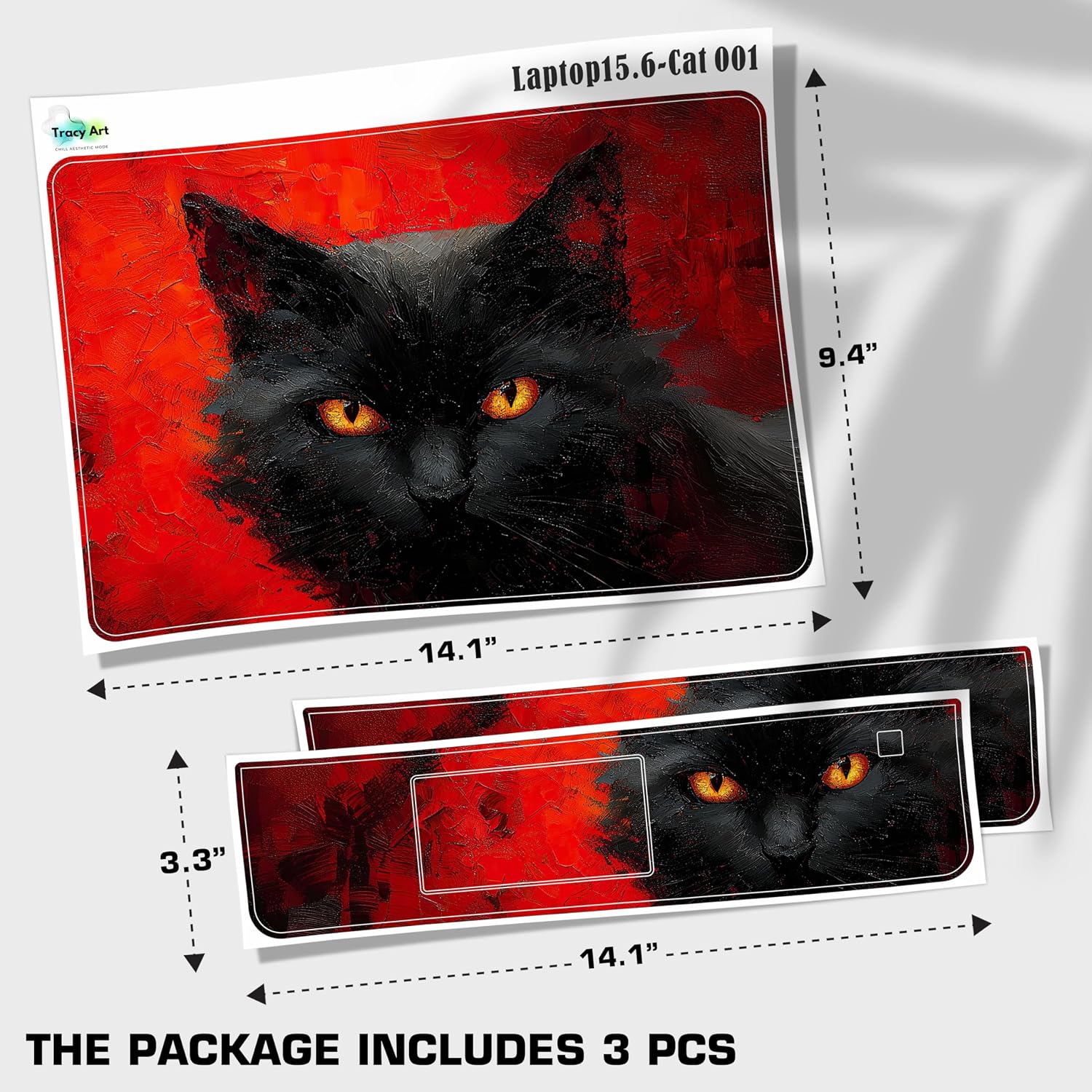 Laptop Skin Decal HP 15.6" - Black Cat, Laptop Cover Sticker, No Cutting Required, No Bubble, Waterproof, Scratch Resistant - Including Wide Screen and Wrist Pad