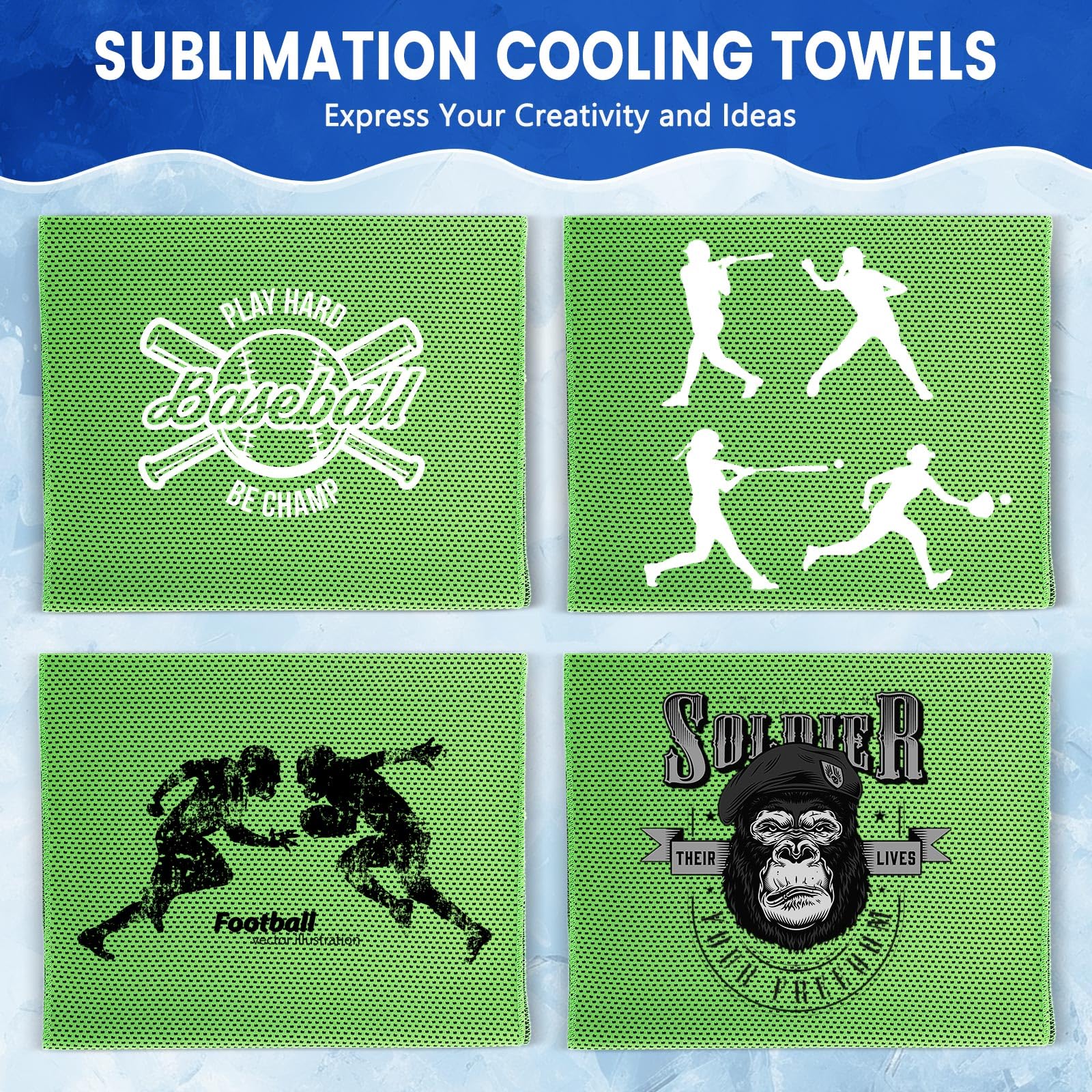 Pack 100 Toallas Refrescantes 40"x12" Microfibra Cooling Towel Deportiva, Efecto Frío Instantáneo, Reutilizable, Transpirable, para Equipos Eventos Gym Deporte Bright Green
