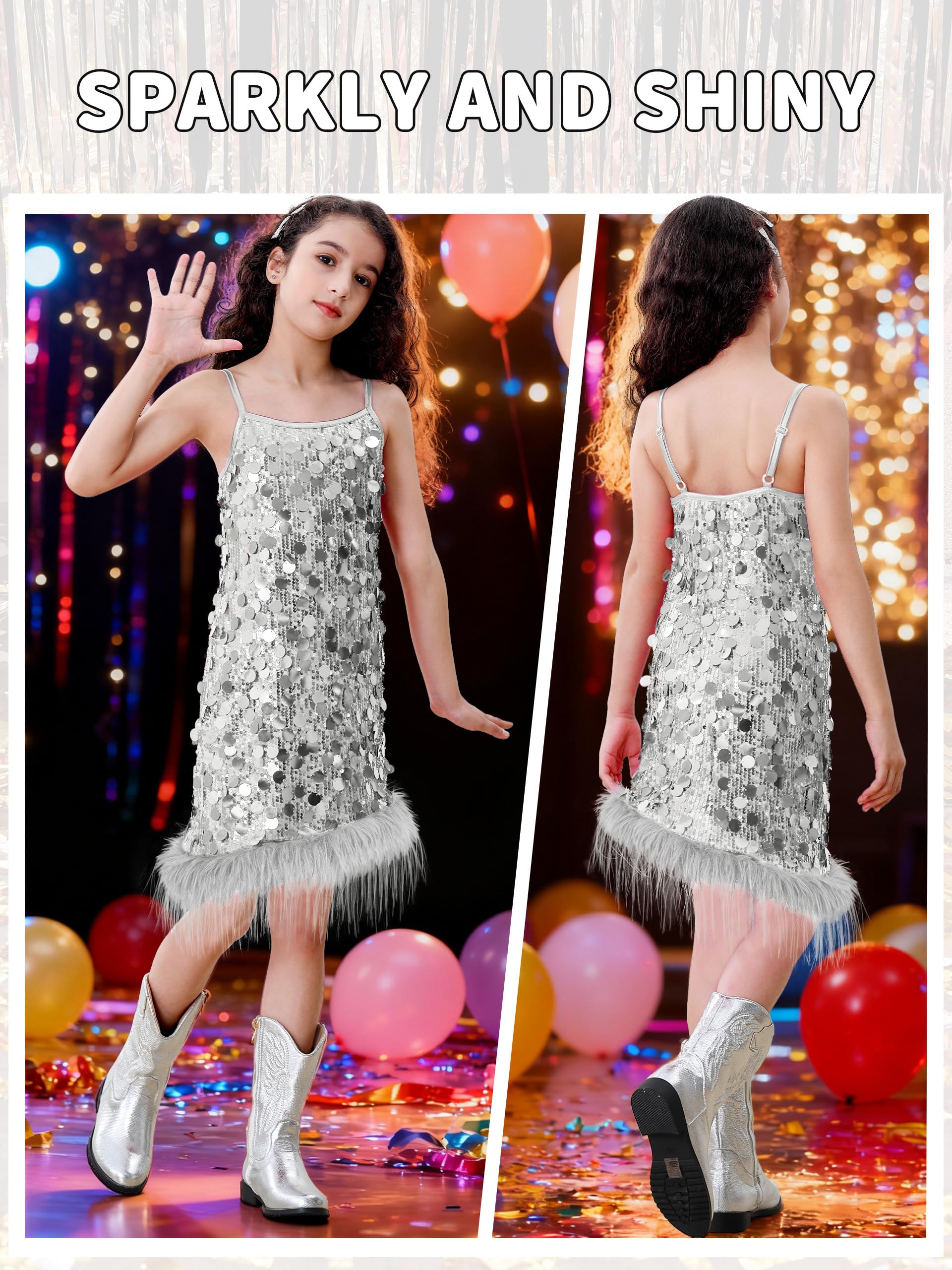 LOLANTA Costume Paillettes Ragazze Orlo Sfilacciato Staccabile Bambina Cerimonia Abito Festa Natalizio Senza Maniche Abito Carnevaleda Scintillante