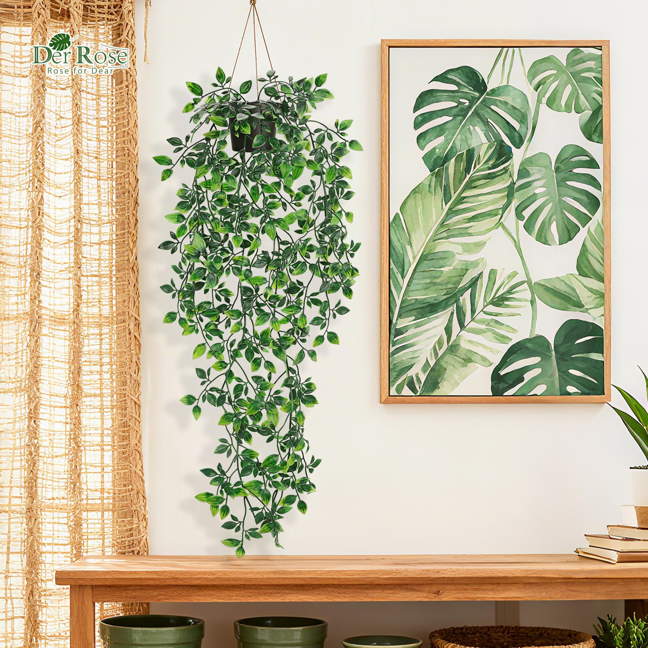 Der Rose Piante finte da appendere, piante artificiali in vaso, per interni ed esterni, per ufficio, soggiorno, bagno, mensola decorativa (1 confezione)