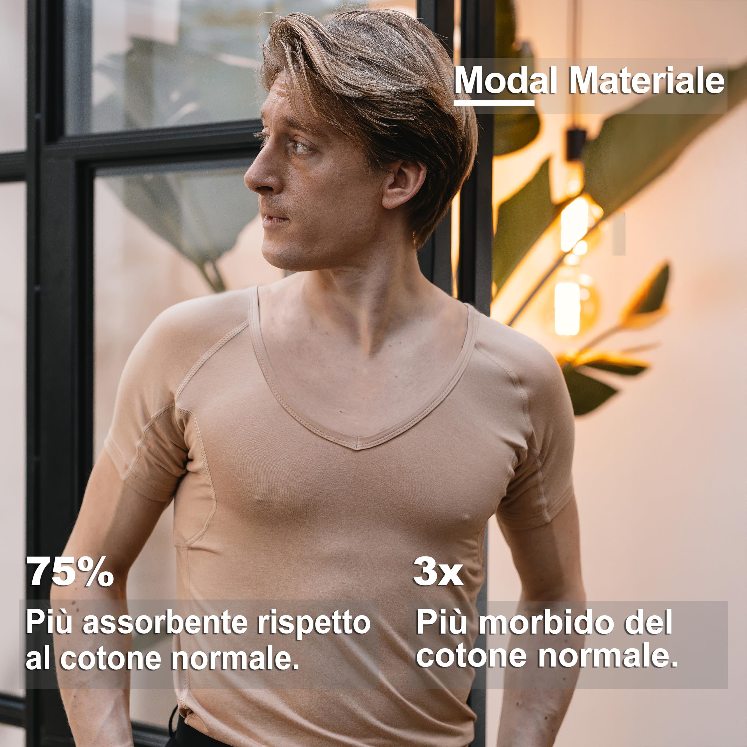 Maglia Anti Sudore - T-Shirt Contro Le Macchie di Sudore - Canotta Antisudore - con ArmPads PRO e Trattamento Silver - Uomo - Scollo a V Profondo