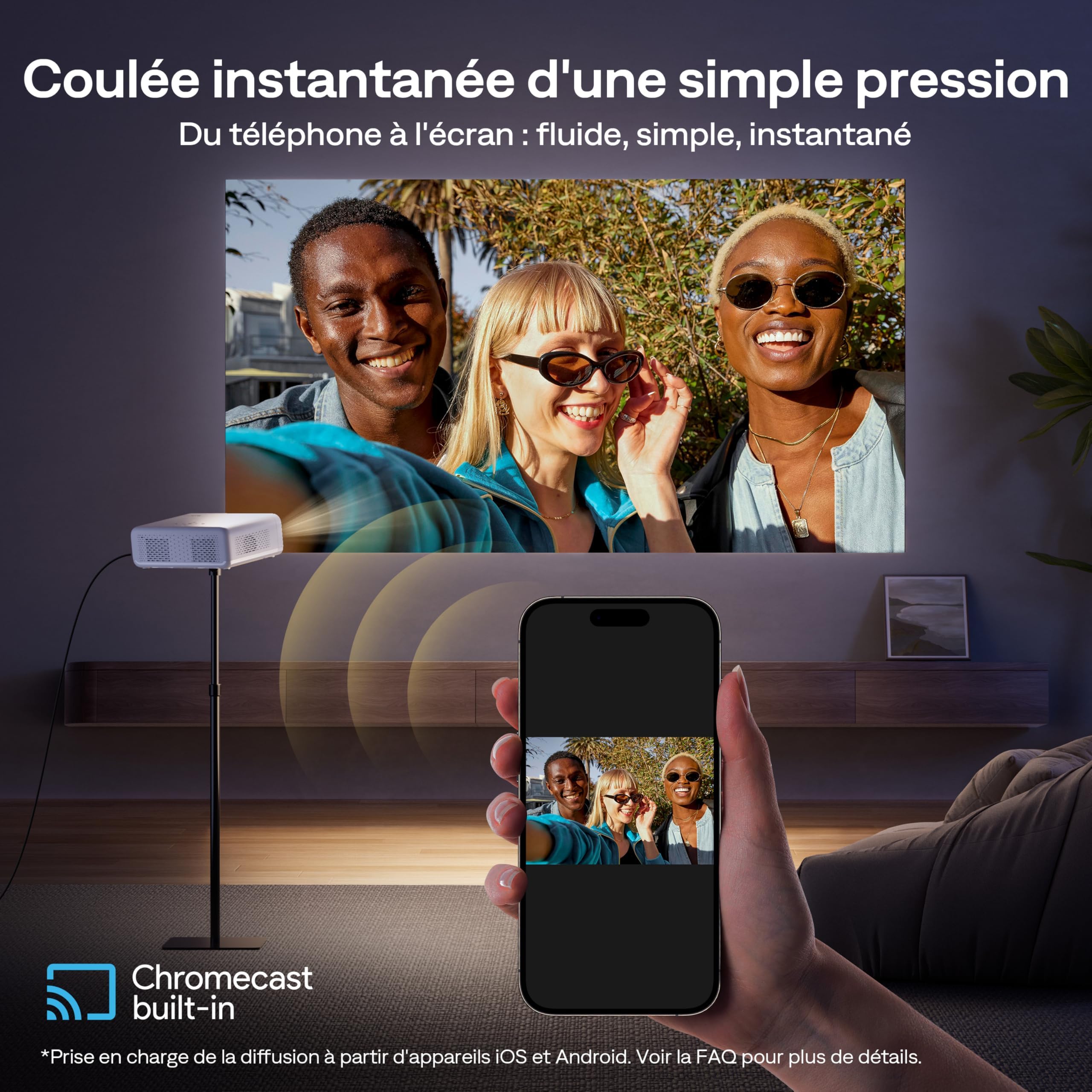 Aurzen EAZZE D1 GTV Vidéoprojecteur avec Google TV, 4K Supportée, avec WiFi et Bluetooth, Netflix sous Licence Officielle, Auto Focus & Keystone, DoIby Audio, Zoom, Native 1080P (Blanc)