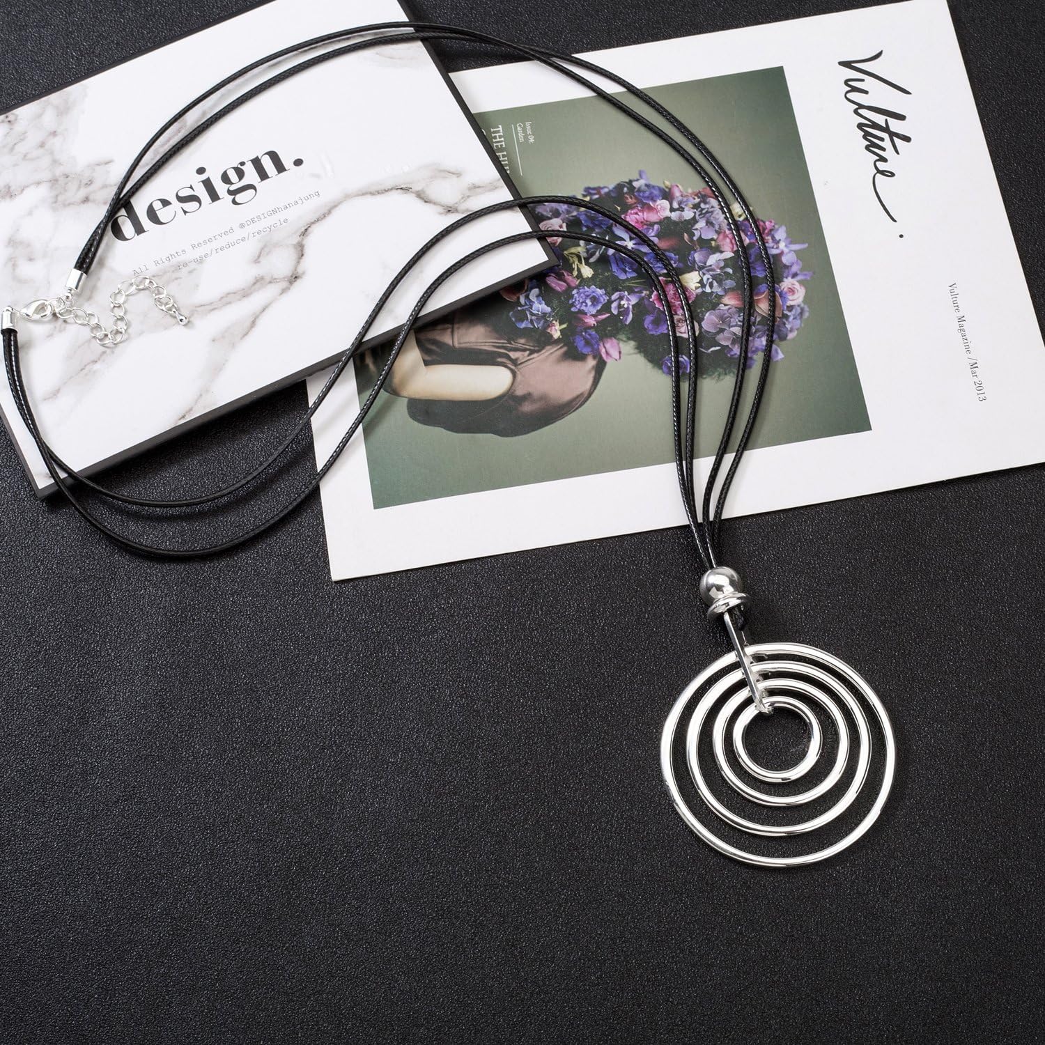 welbijoux Necklaces for Women Long Statement Silver Pendant Necklace with Leather Rope - Image 5