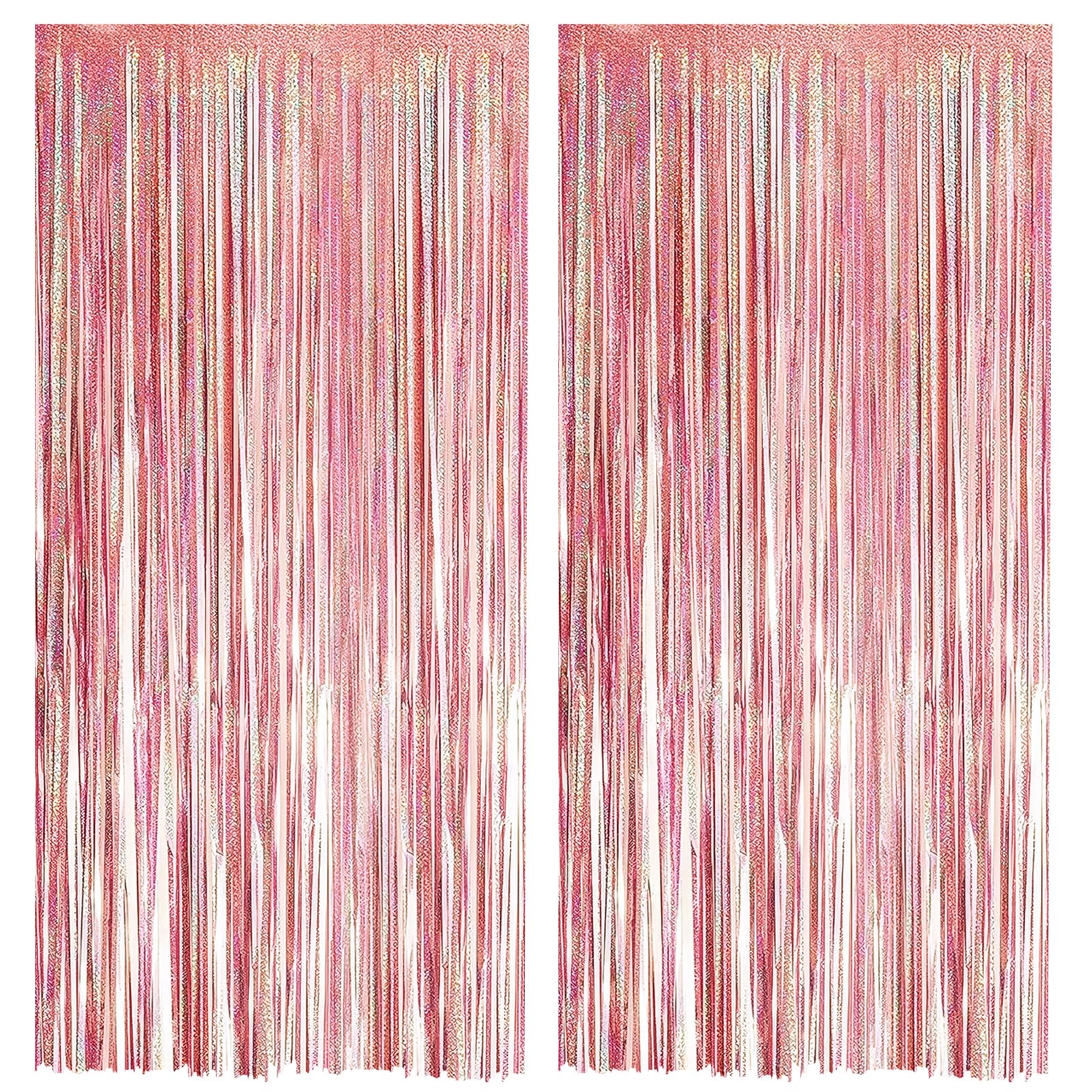 Alaoo Lametta-Vorhang, glitzernde Laser-Aluminiumfolie, Fransenvorhang, Party-Luftschlangen, Dekorationen für Geburtstagsparty, Hochzeit, Abschlussfeier, Weihnachten, Fotohintergrund, Roségold, 2