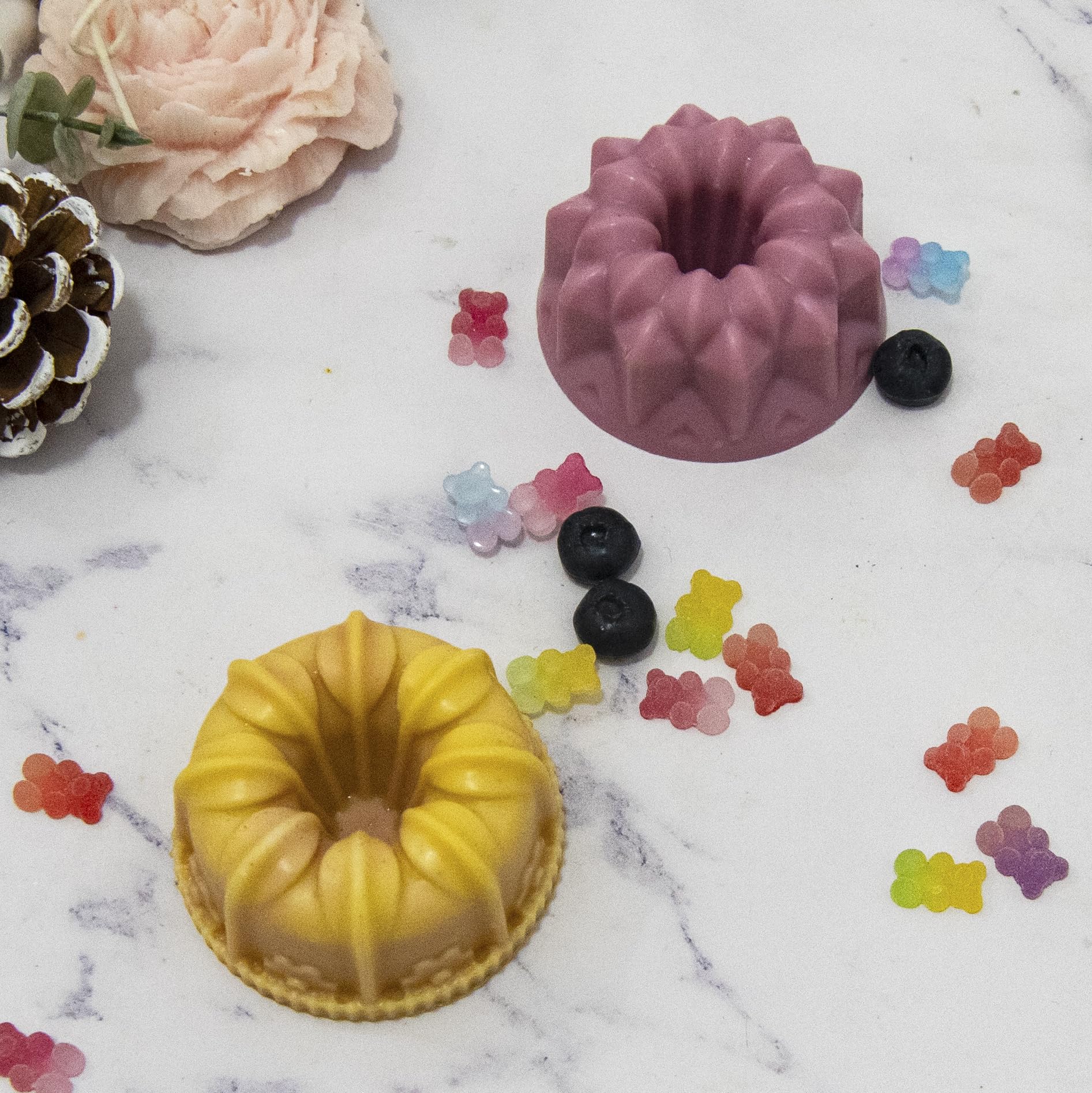 Bundt Cake Pan Mini 3pcs Silicone Fluted Tube Tube, Pink+Blue