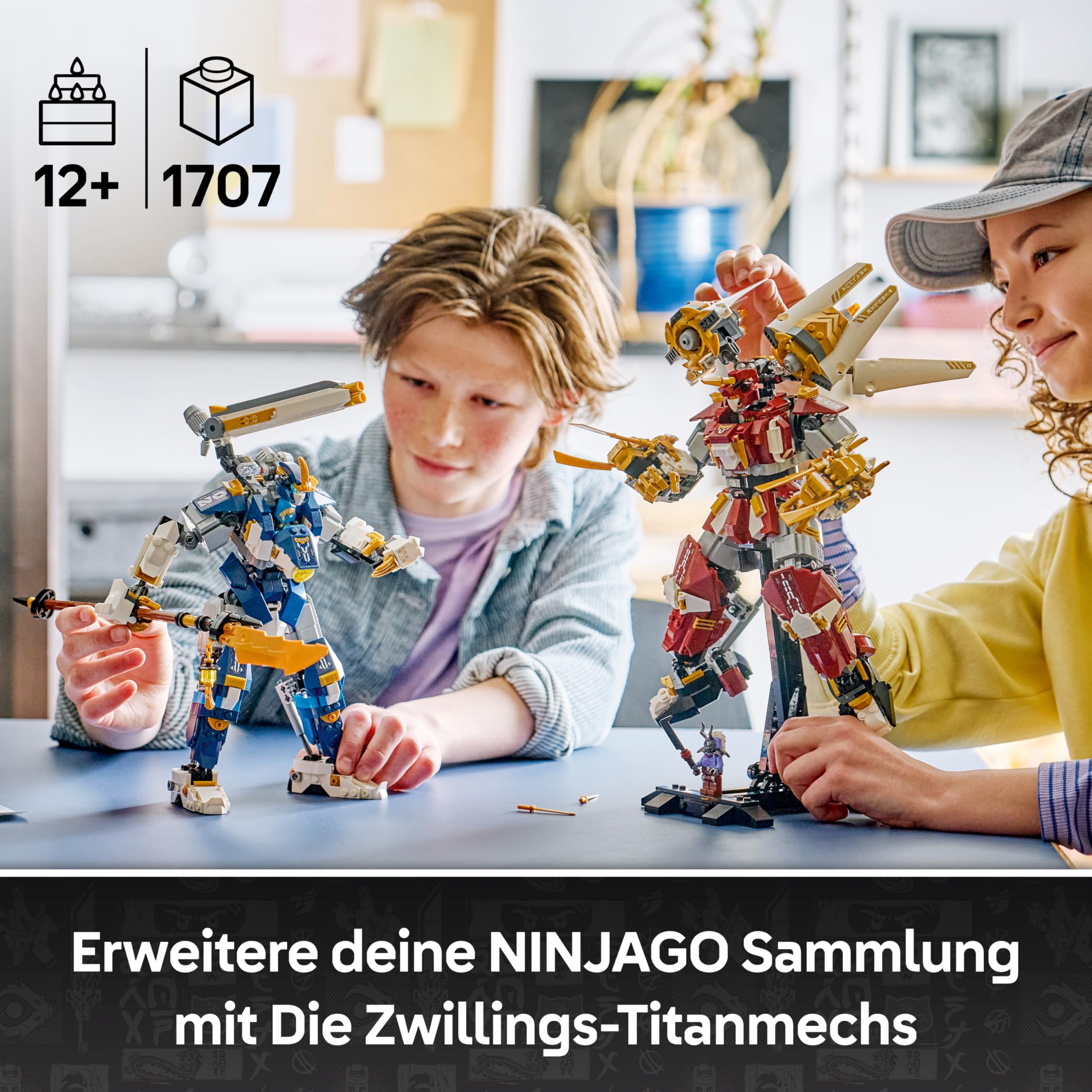 LEGO NINJAGO Die Zwillings-Titanmechs - Ninja Spielset mit 2 Actionfiguren & 3 Minifiguren inkl. Kai und NYA - Kinderzimmer Deko - Geschenkidee für Jungen ab 12 Jahren und Teenager-Fans - 71870