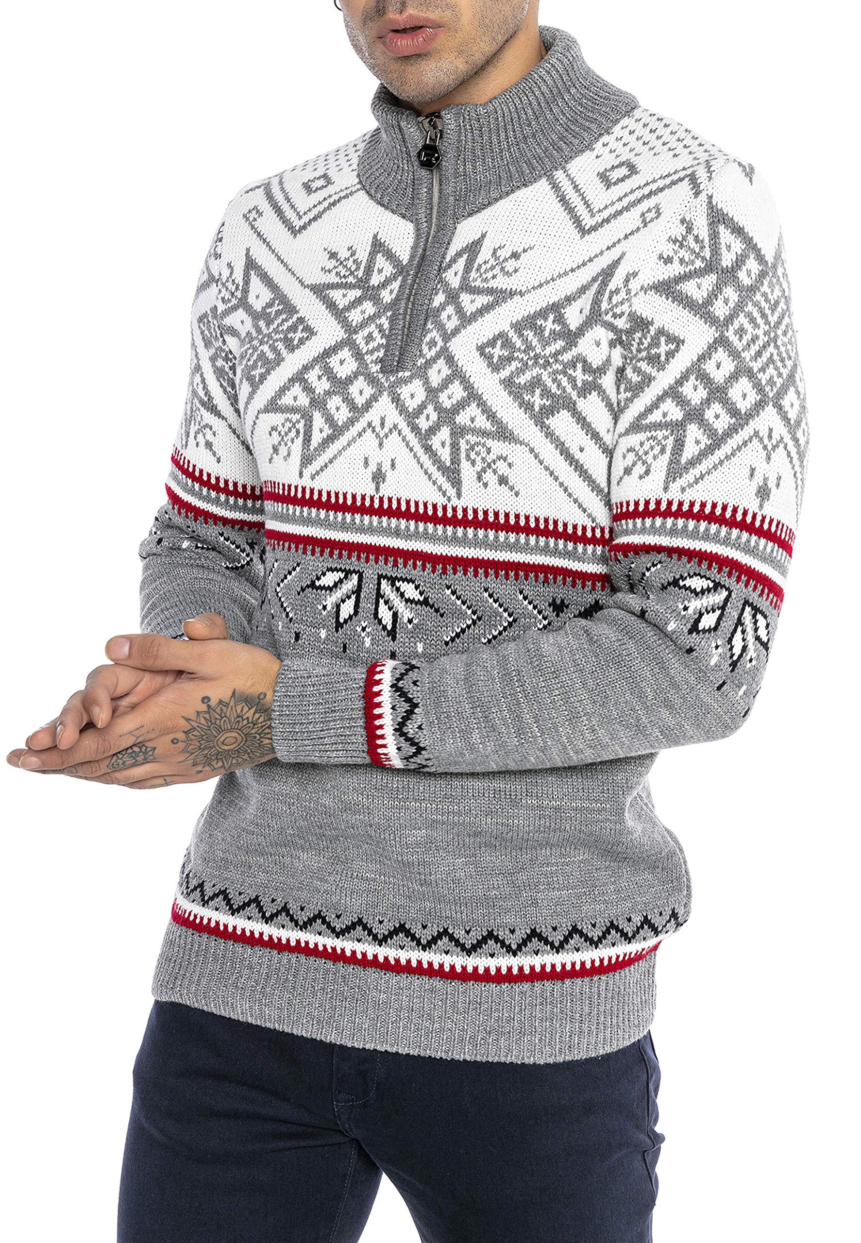Redbridge Strickpullover für Herren Norweger Pullover Stehkragen Reißverschluss