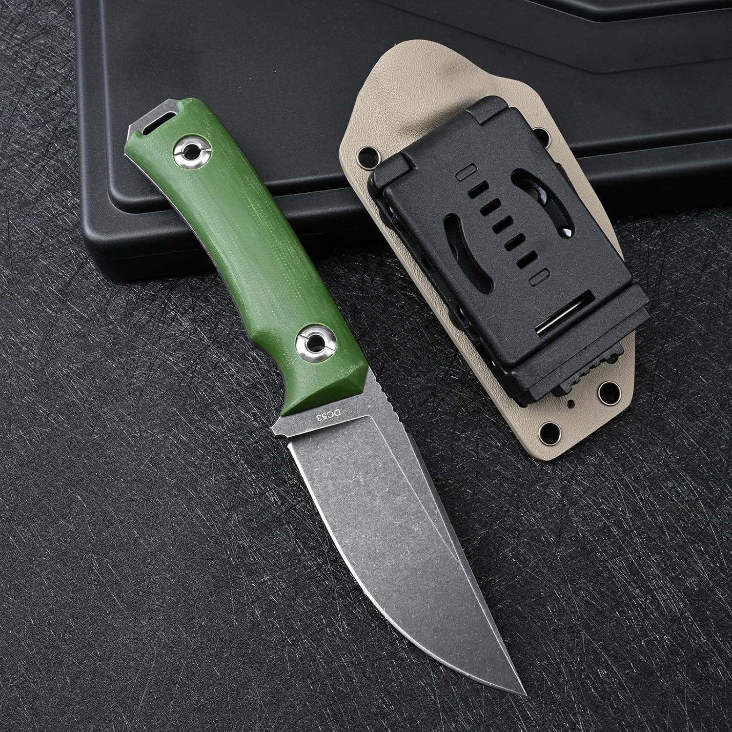 Knives Tactical Fixed Blade Knife Survival Knife with Sheath Made of DC53 Steel Perfect EDC Hunting Knife with G10 Handle for Men EDC Camping Outdoor (Black+Green)