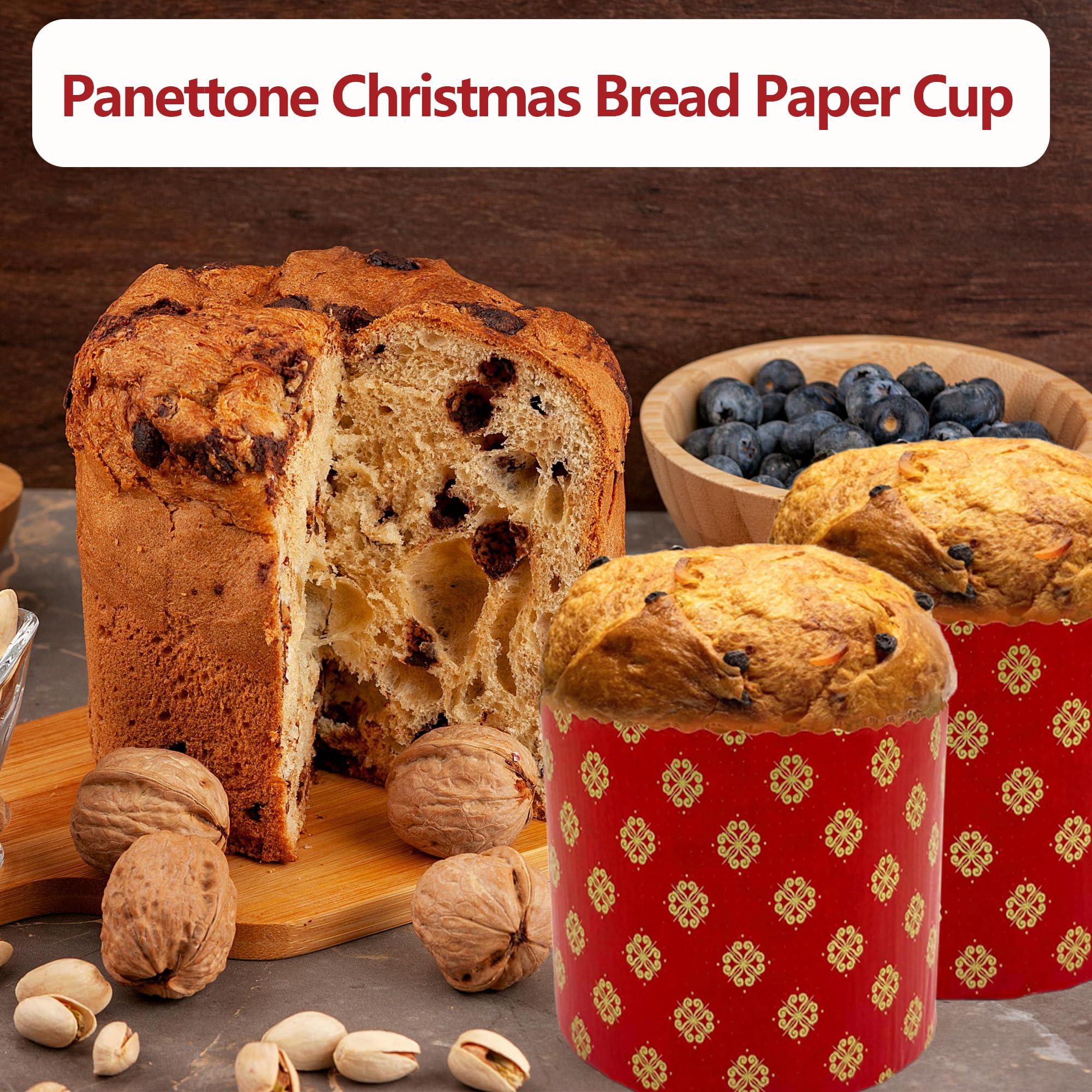 DHER 20 pcs Molde de papel para panettone Formas culinarias para pastel Panettone resistente a altas temperaturas Taza de papel para pan de Navidad (Rojo, 135 * 95 mm)