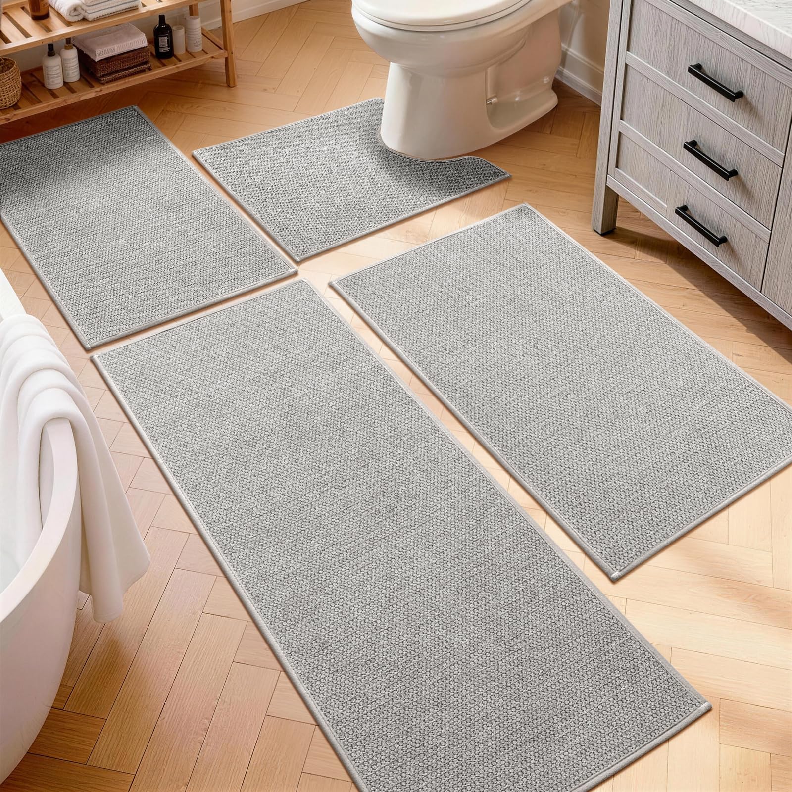 YIHOUSE Gray Bathroom Rugs Sets 4 Piece