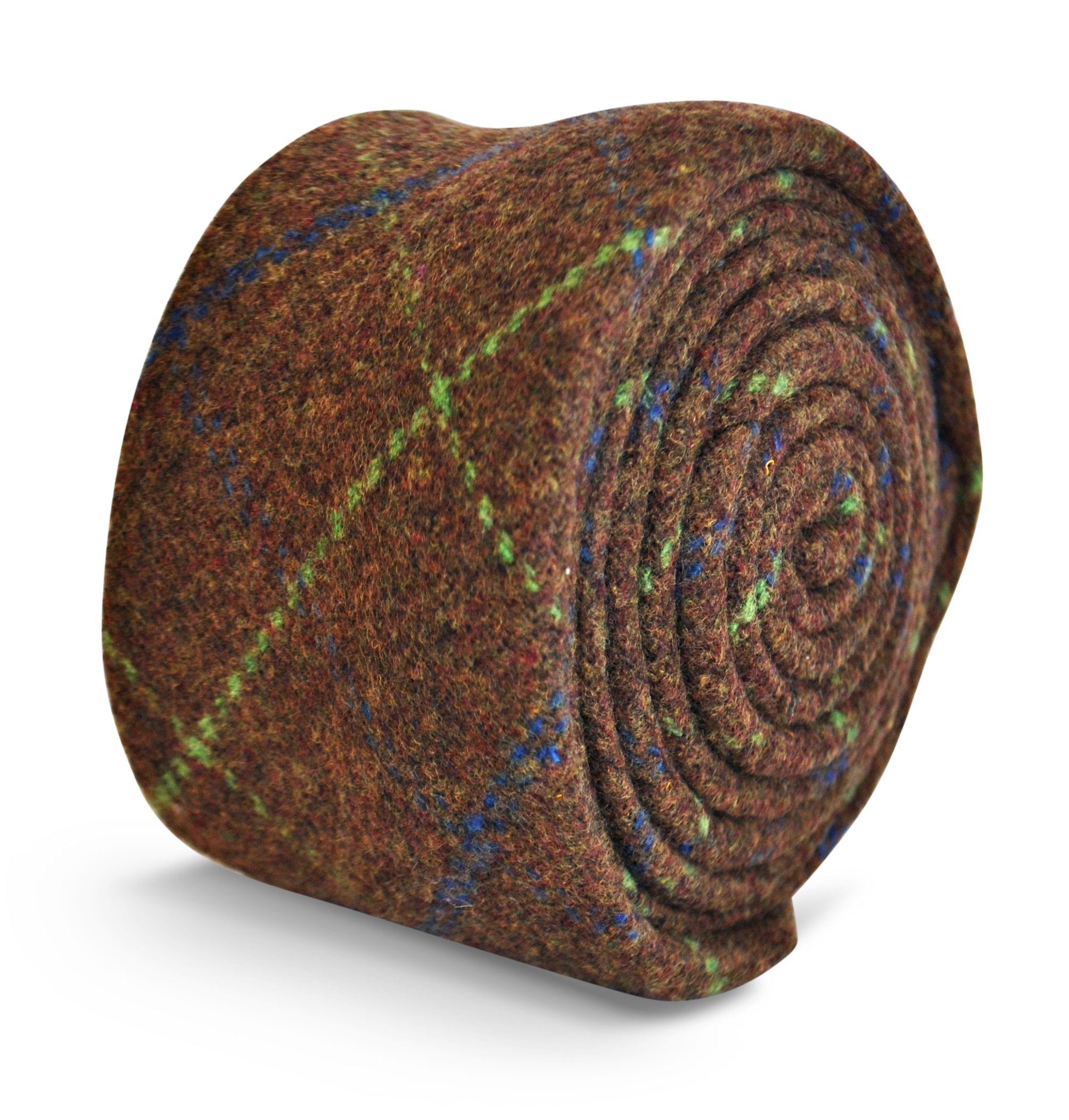 Frederick Thomas Designer Tweed Wool Mens Tie - Brown - Green Blue Check Skinny