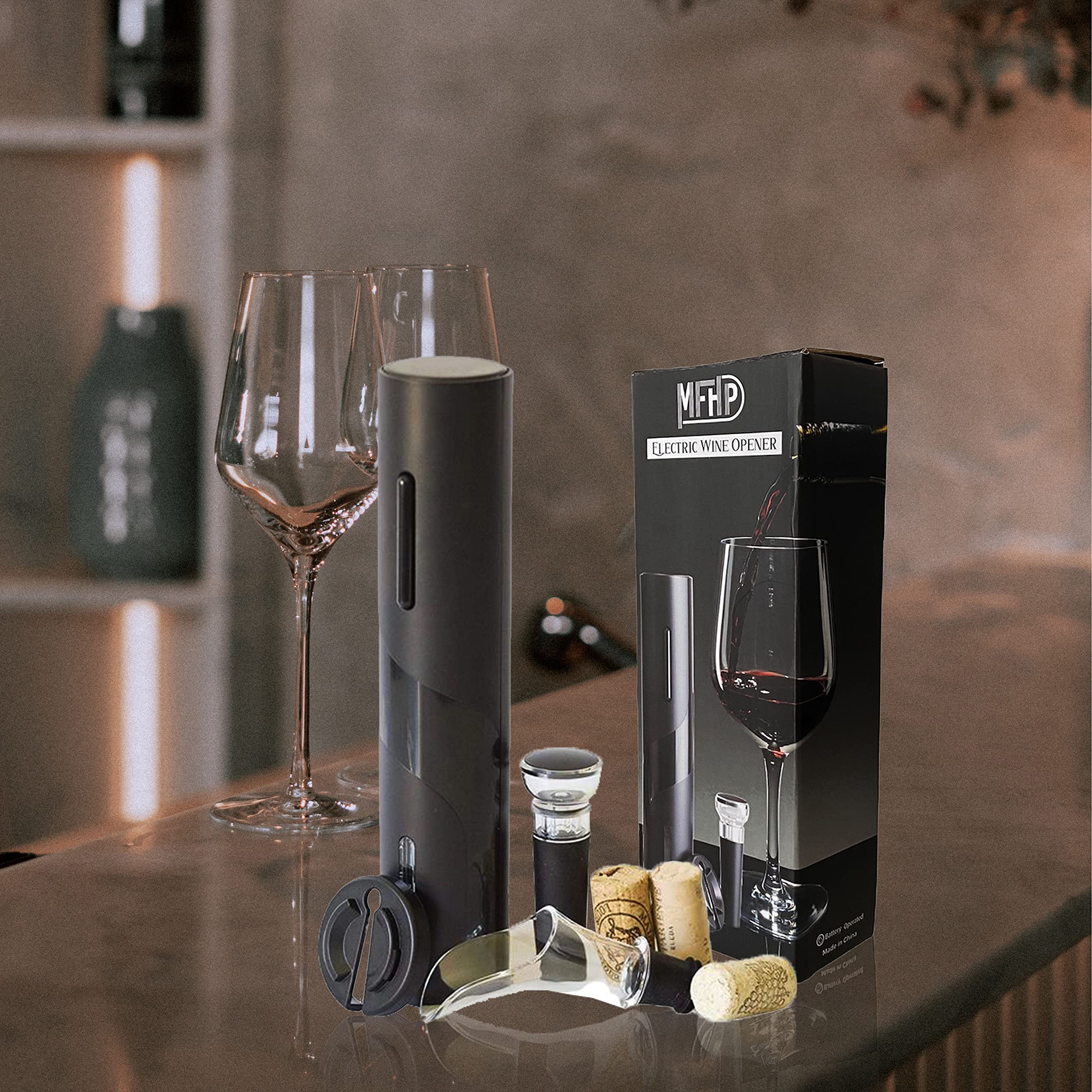 Juego de Sacacorchos eléctrico con corta cápsulas, vertedor y tapón de vino - Regalos originales