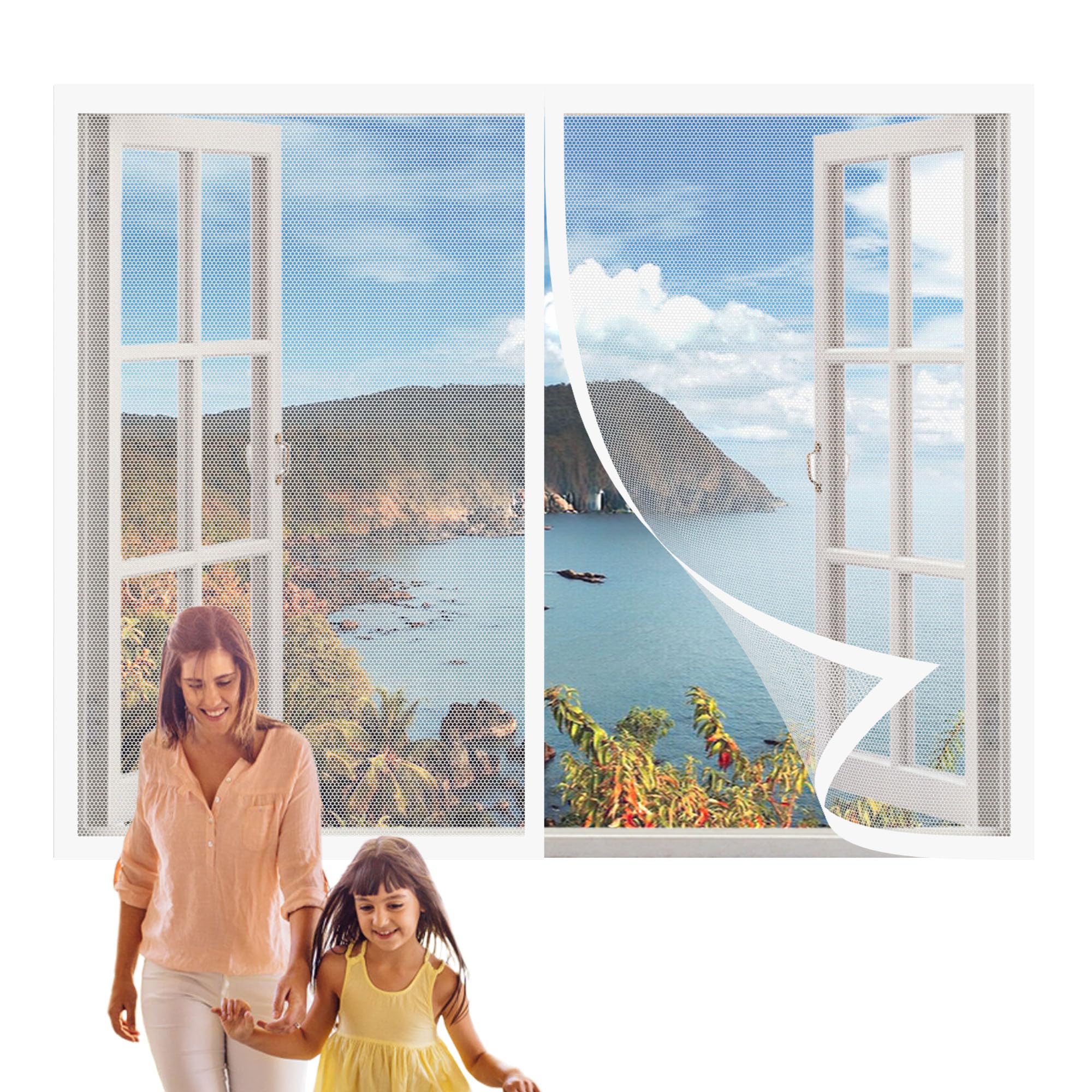 Renxtao White Magnetic Fly Screen For Windows 100 X 88 Cm Insect Protection Window Mosquito Net With Tape And Closing Magnets Without Drilling For Door And Window,