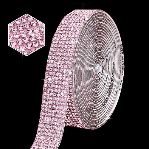 Tiras autoadhesivas de diamantes de imitación rosas, 3 yardas con diamantes de imitación de 0.079 pulgadas para decoración de automóviles y