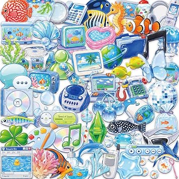 50pcs Frutiger Aero Stickers PET Transparent Sticker for Women Blue Aesthetics Deals DIY Crafts Album Bullet Scrapbooking Junk Journal Journaling Planner Laptop Decor for Kids Teens Adults aero1