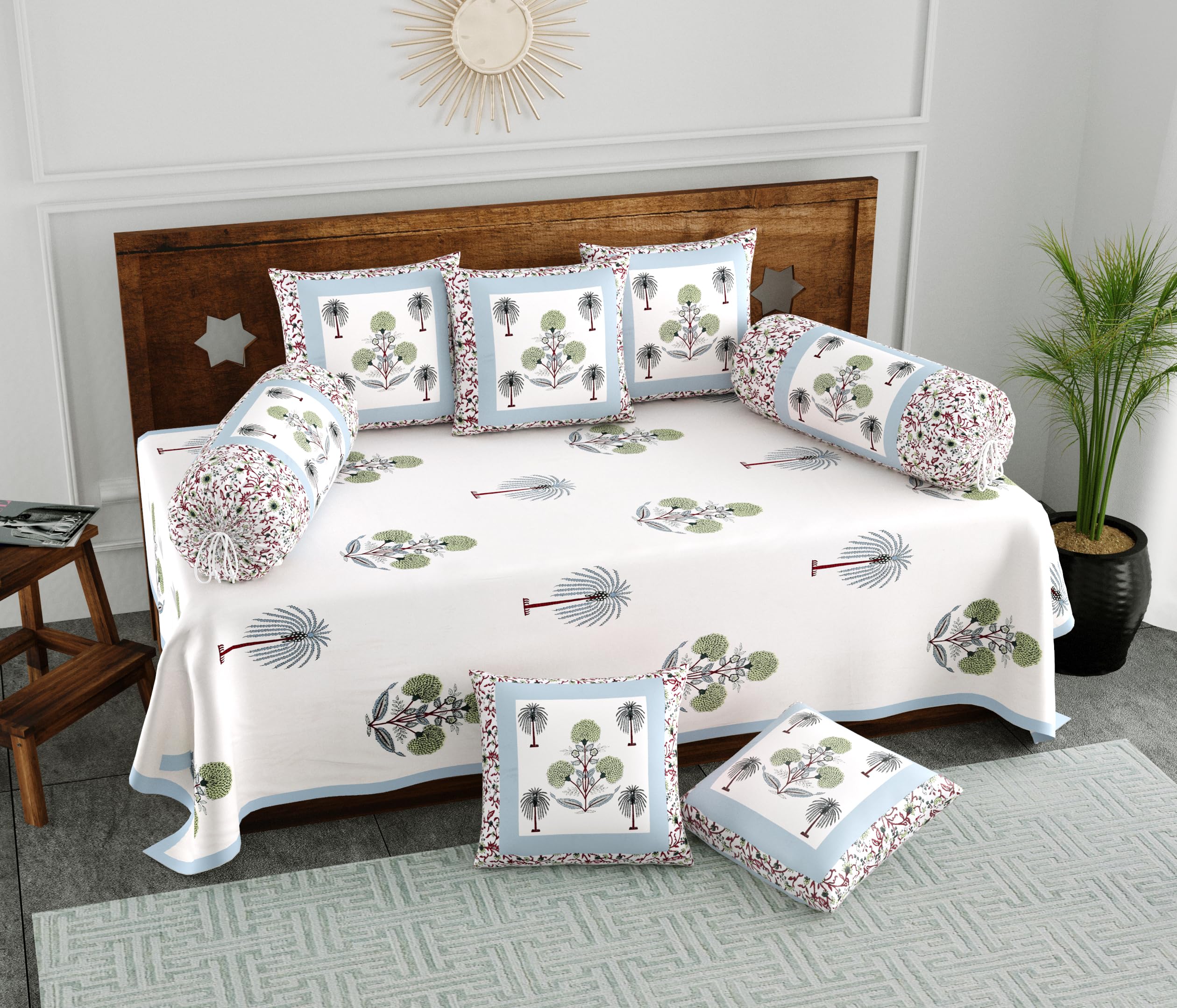 Indian Block Print Diwan Set - 8 Piece Cotton -23 Indian Block Print Diwan Set - 8 Piece Cotton -23